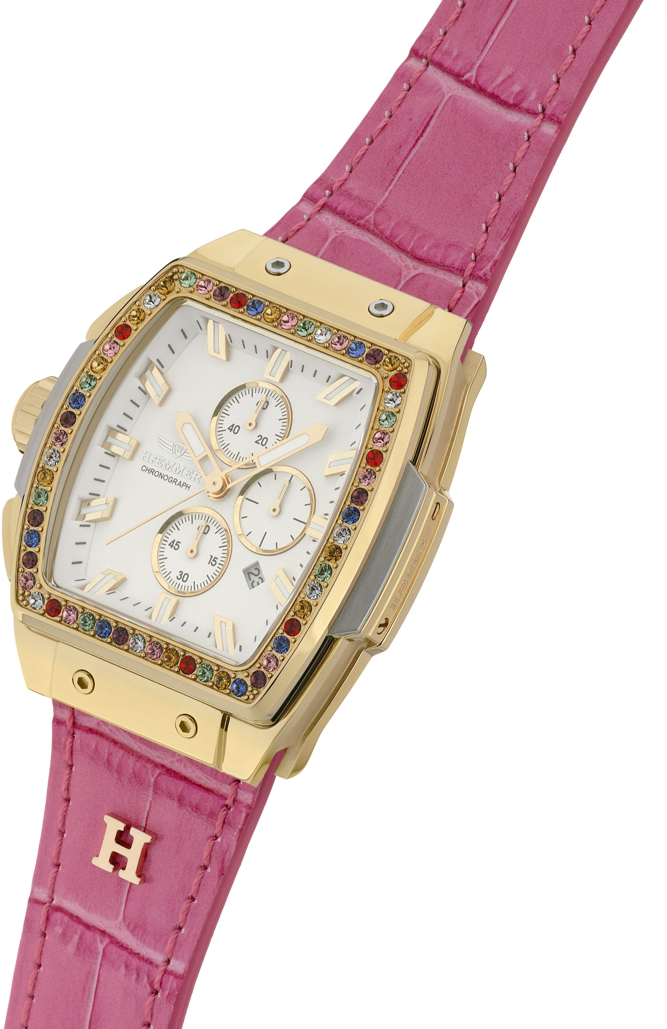 HAEMMER GERMANY Chronograaf TONNEAU Quartz horloge, polshorloge, dameshorloge, leren band, geschroefde kroon, datum