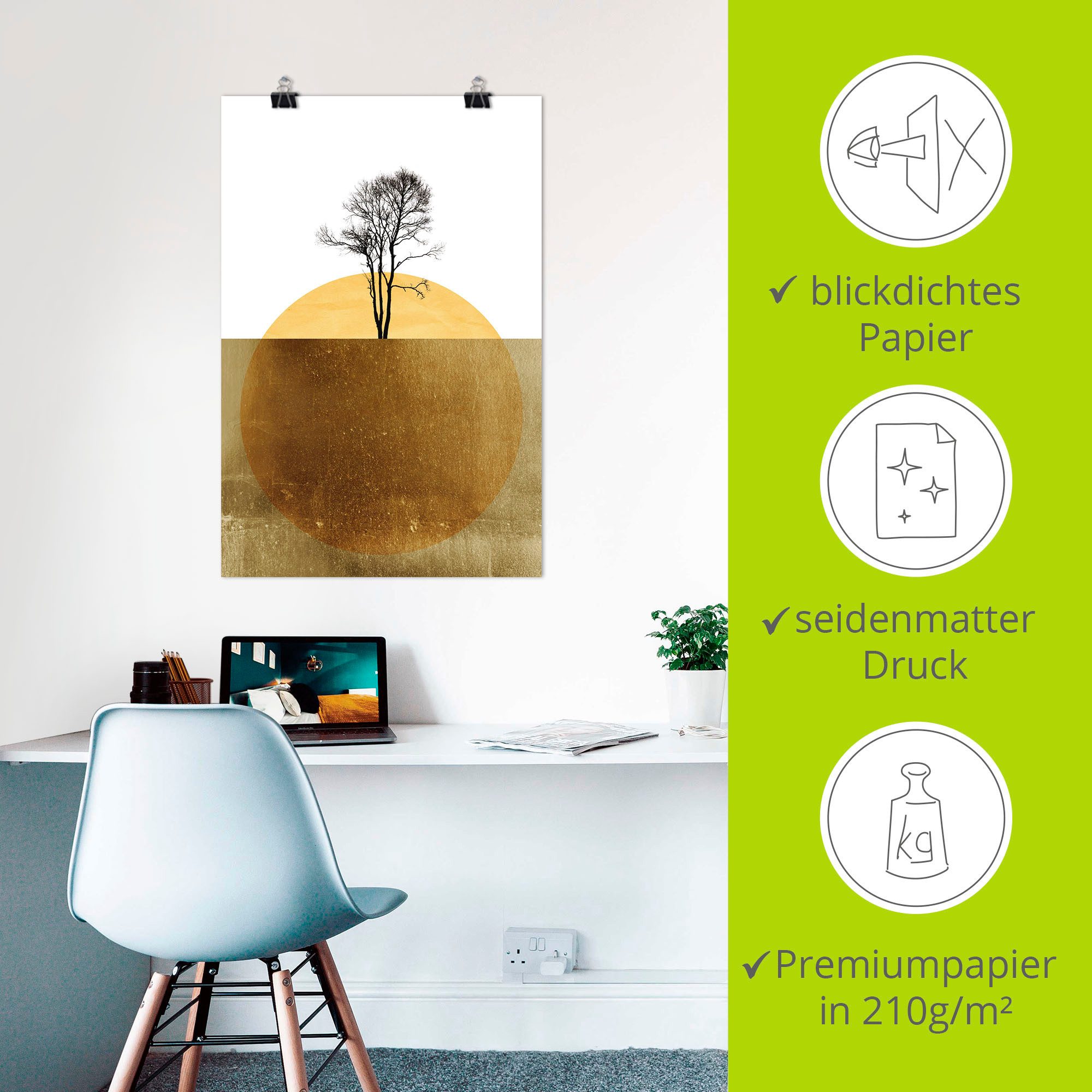 Artland Artprint Gouden oceaan als artprint van aluminium, artprint voor buiten, artprint op linnen, poster in verschillende maten. maten