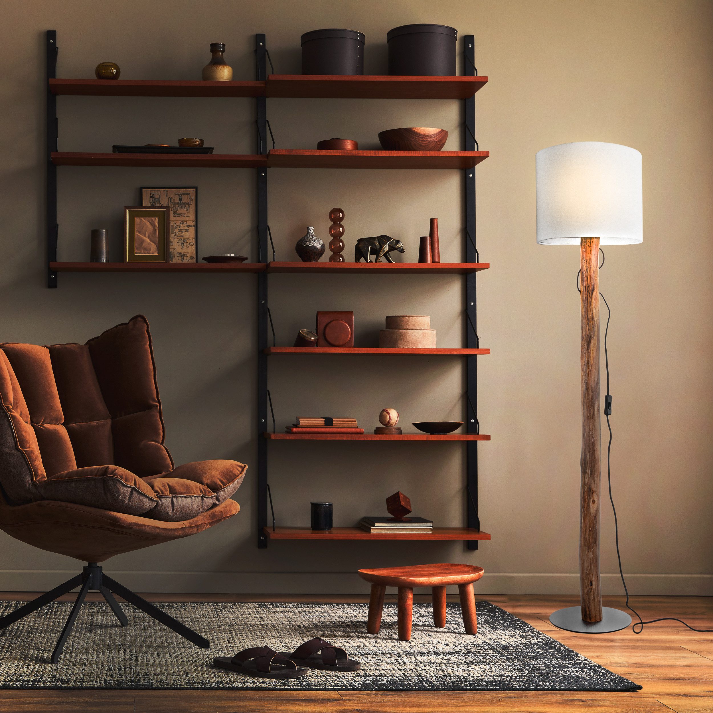NOWA Staande lamp NORIN Staande lamp, hout, natuurlijk gegroeid, textiel, woonruimte, hal (1 stuk)