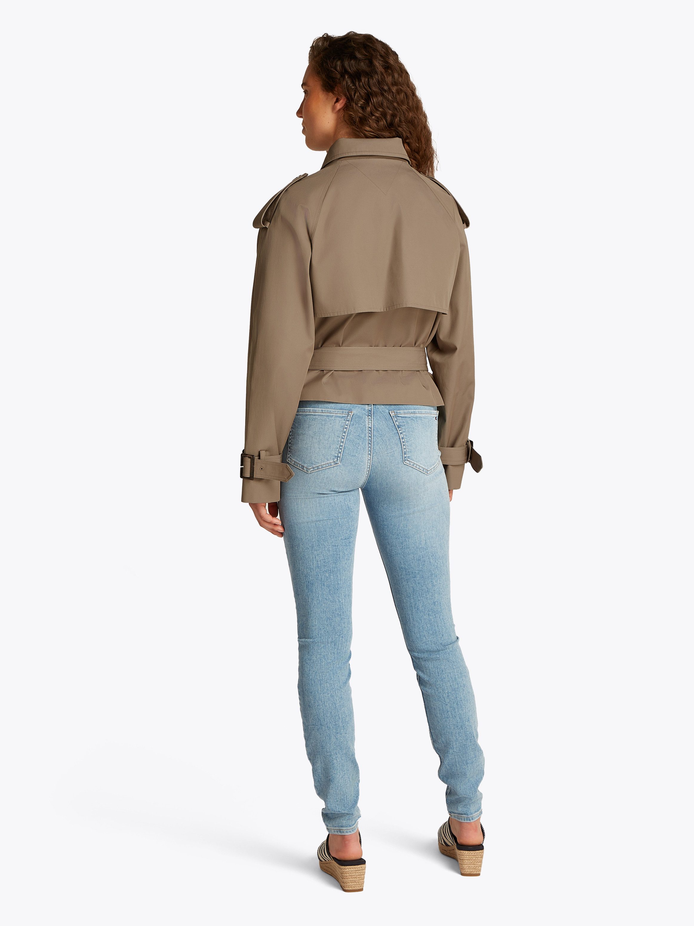 Tommy Hilfiger Kort jack COTTON CROP TRENCH met riem in de taille, met rugpas, met insteekzakken