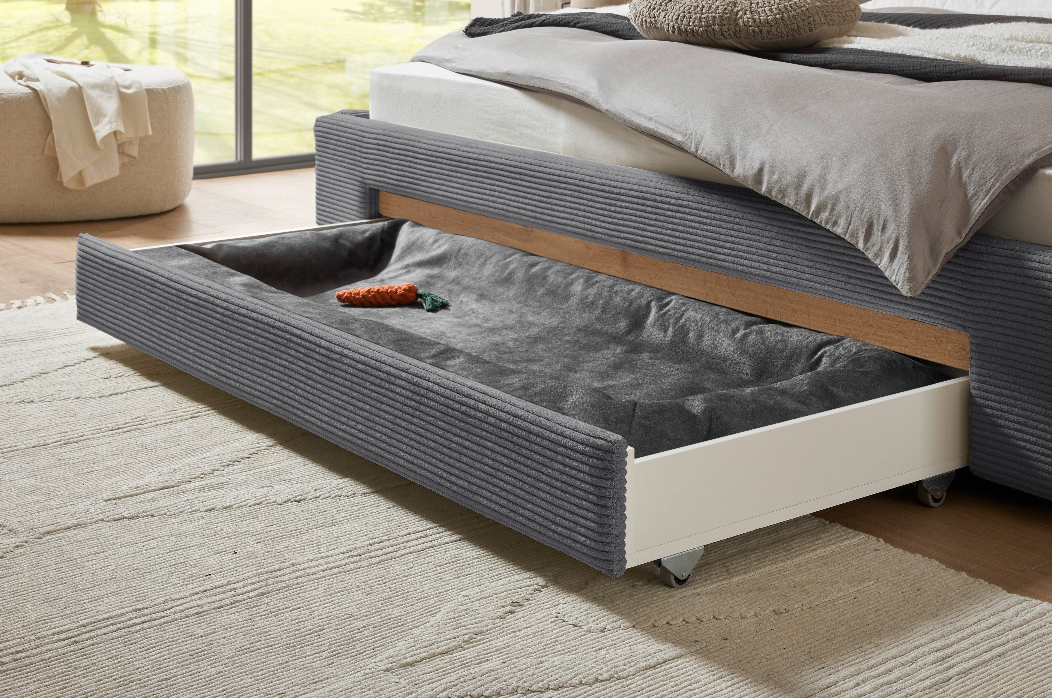 INOSIGN Gestoffeerd bed CiTY/GiRON,, gepolsterd opbergbed, met LED-verlichting Bedkisten met hondenbed of als opbergruimte, opklapbare hoofdeinden