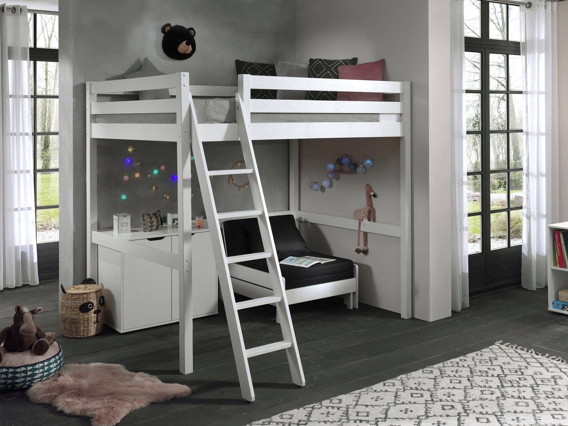 Vipack Hoogslaper met 140x200 cm ligoppervlak, inclusief kast en slaapfauteuil