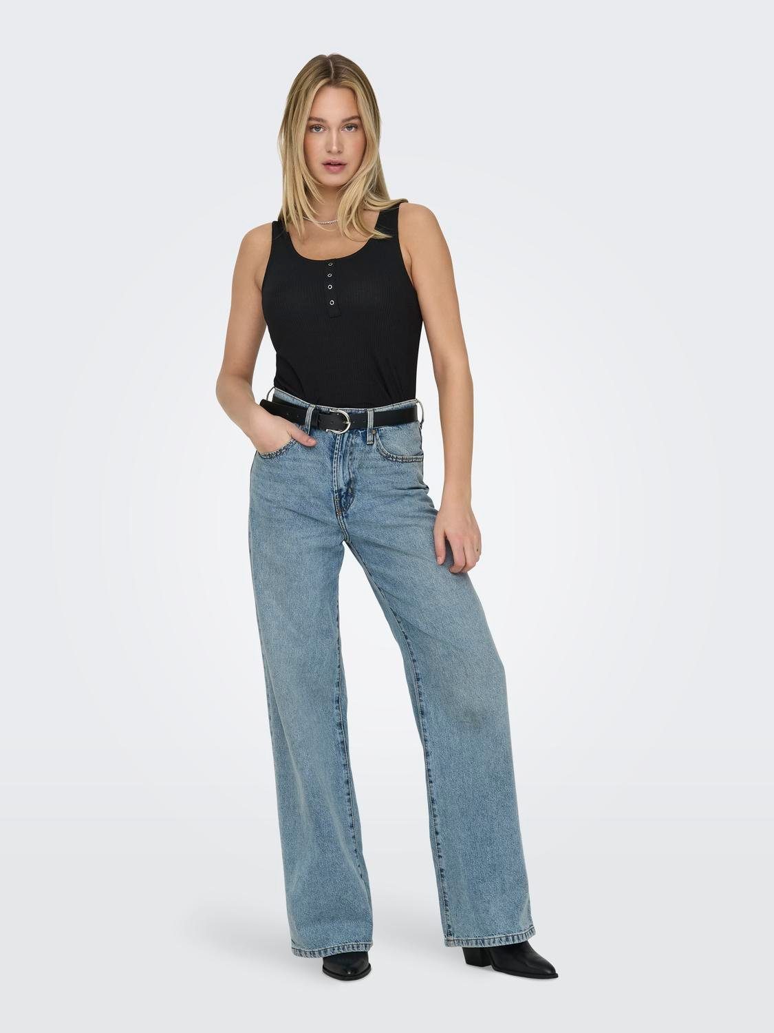 Only Geribde tanktop ONLSIMPLE LIFE S/L BUTTON TOP JRS CS 2PK (set, 2-delig)