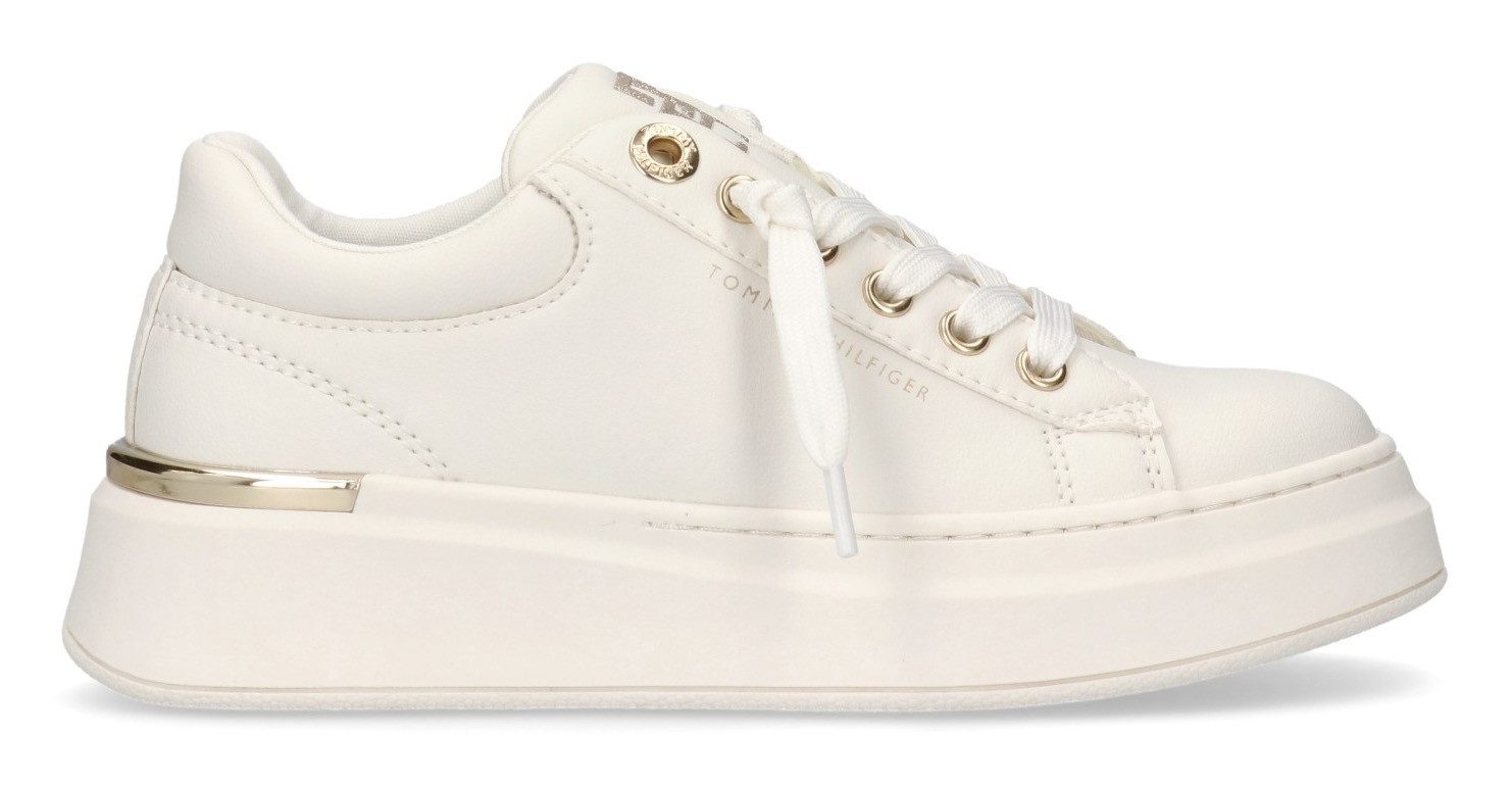 Tommy Hilfiger Plateausneakers , sneaker, plateauschoen, veterschoen met metallic-inzetten