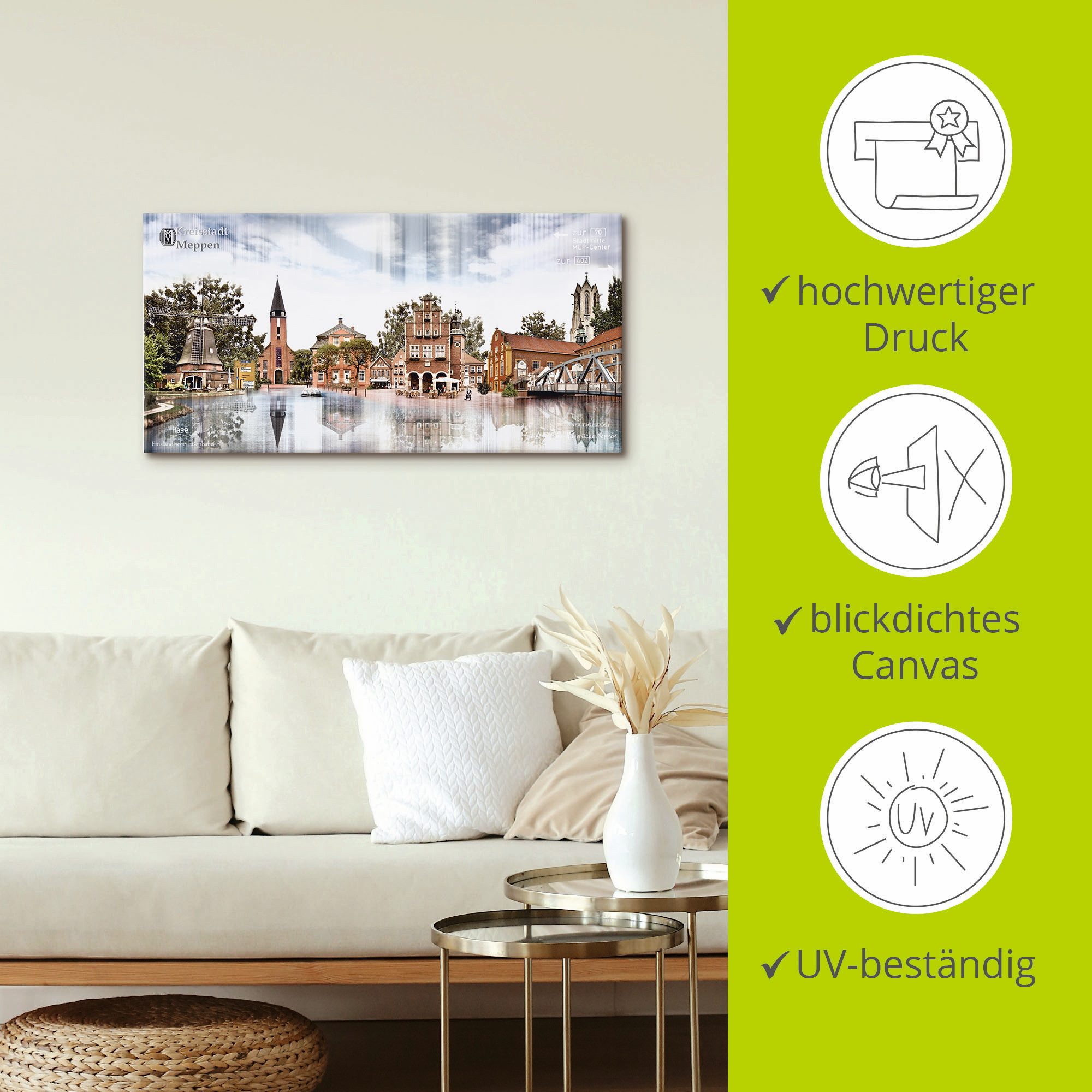 Artland Artprint Meppen skyline abstracte collage als artprint op linnen, muursticker in verschillende maten