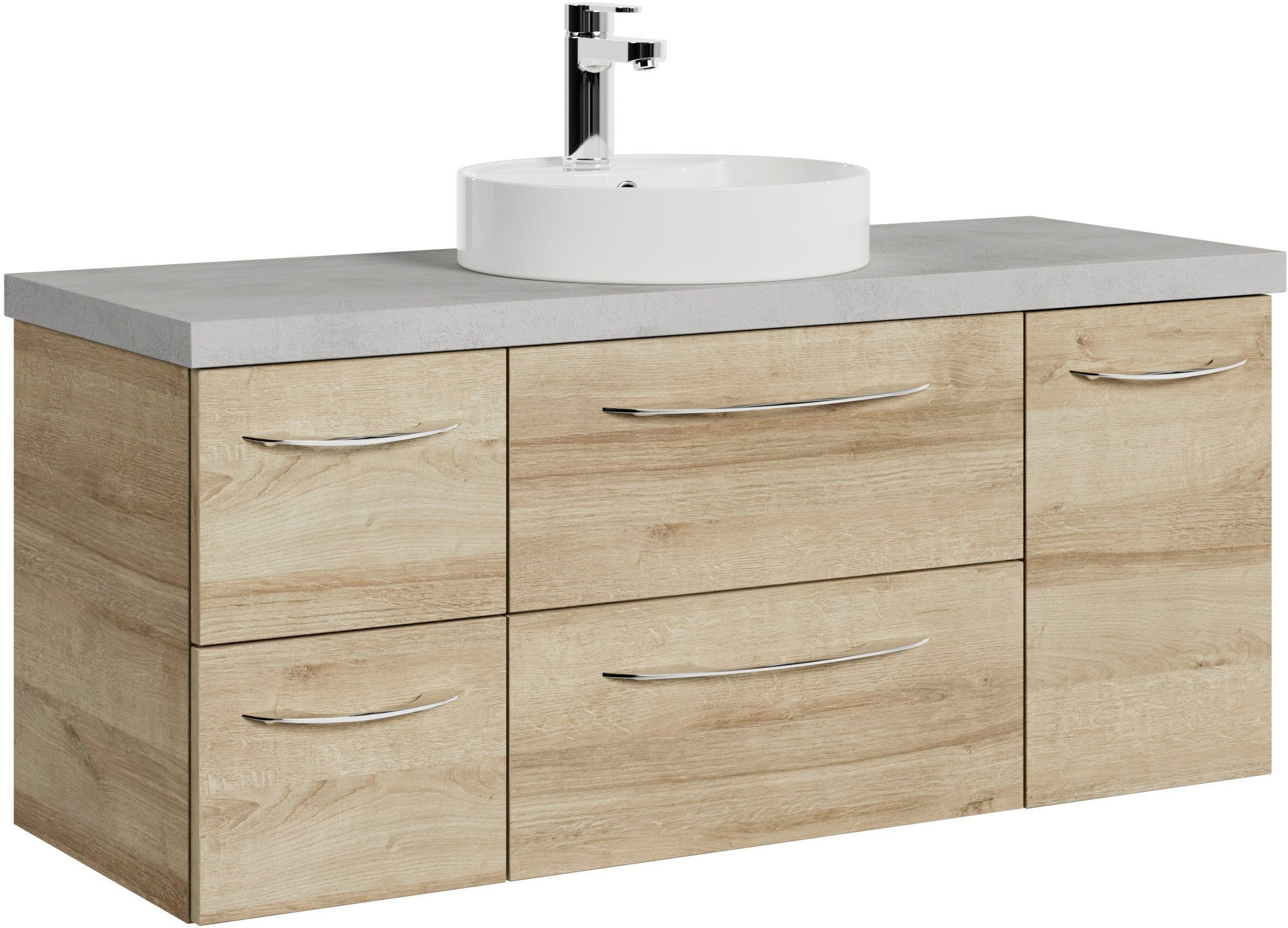 Saphir Wastafelonderkast Serie 4035 keramieken opzetwasbak met onderkast, 118 cm breed Wasplaats, 4 lades, 1 deur, incl. deurdemper, handgreep chroom glans