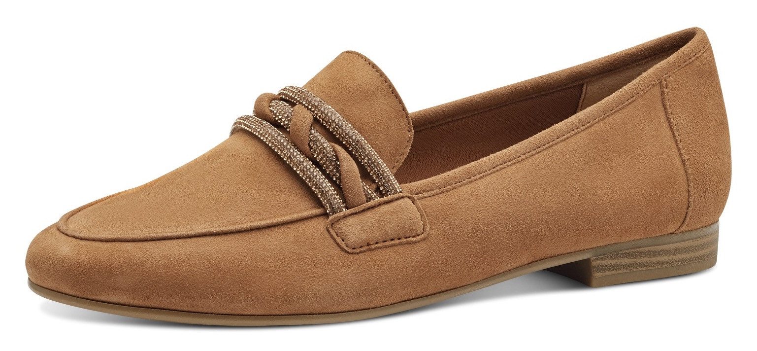 Marco Tozzi Instappers , blokhak, loafer, business schoen, instapschoen met sierband dames sportieve slippers maat 36 bruin