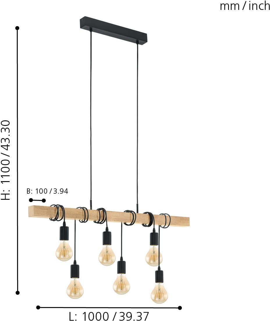 EGLO Hanglamp TOWNSHEND zwart, bruin / l100 x h110 x b10 cm / retro / vintage / eettafel