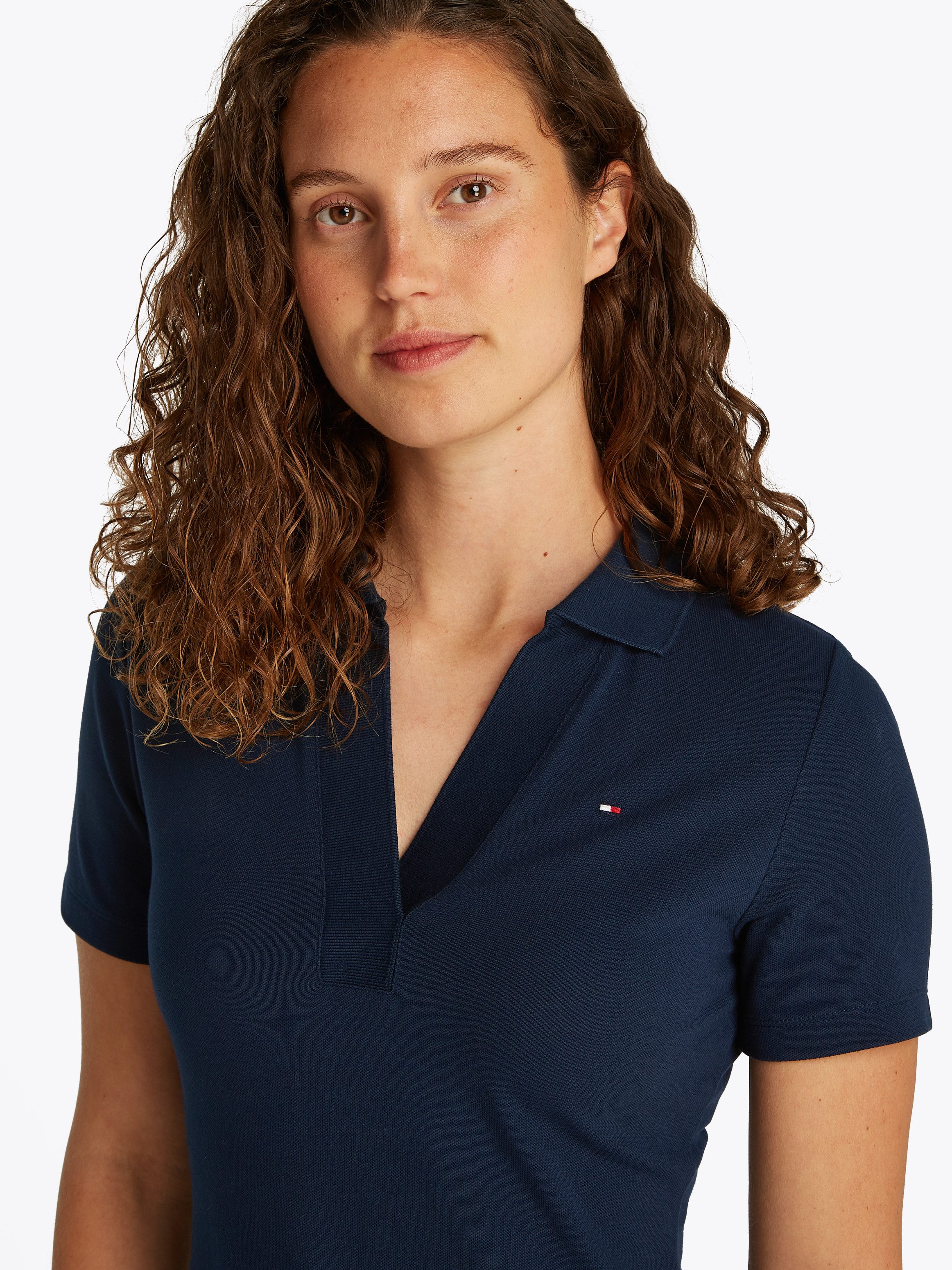 Tommy Hilfiger Polojurk SLIM OPEN NK POLO DRESS SS met geborduurde tommy hilfiger vlag