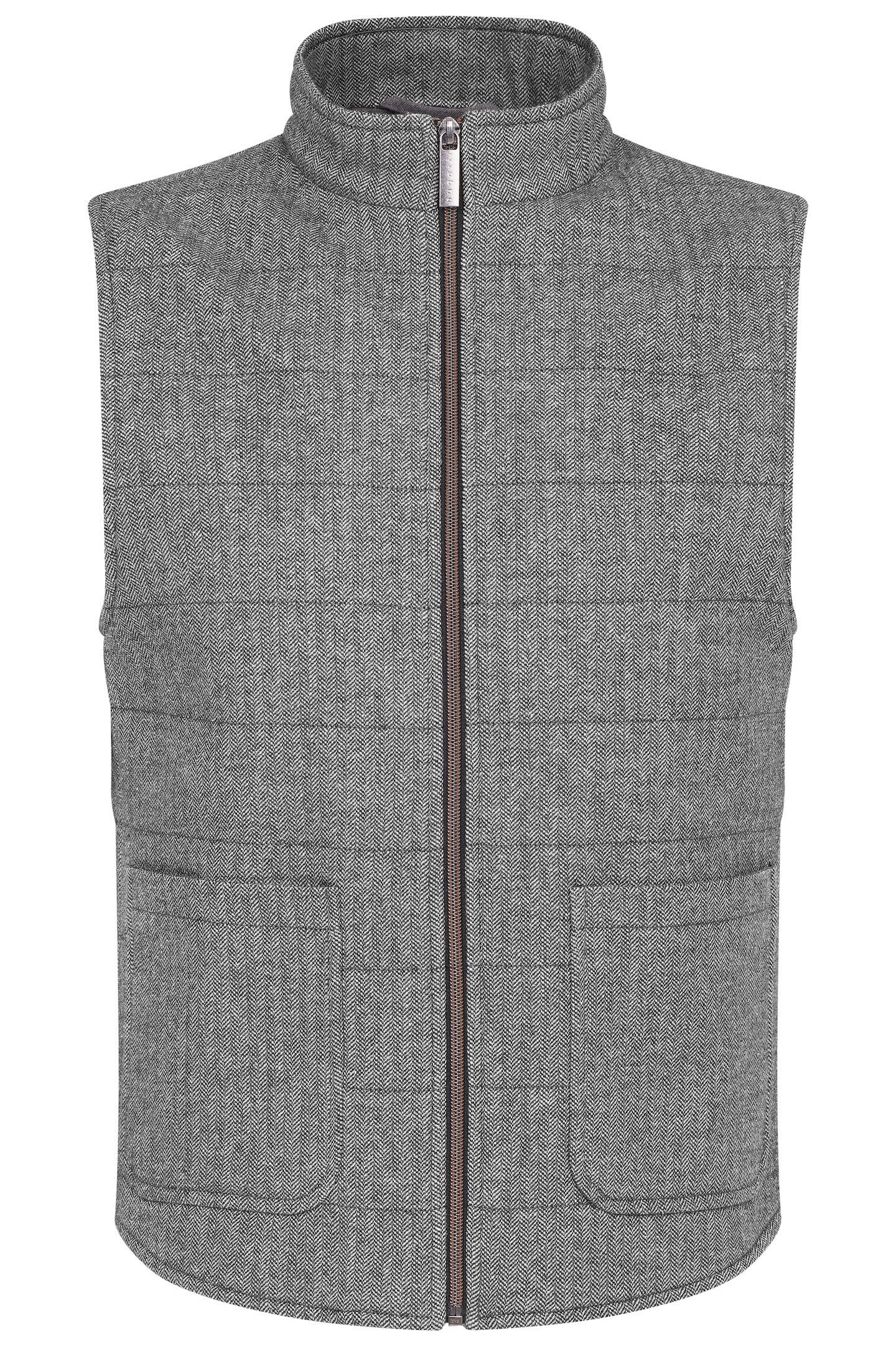 Bugatti Korte bodywarmer met tonale visgraatpatroon