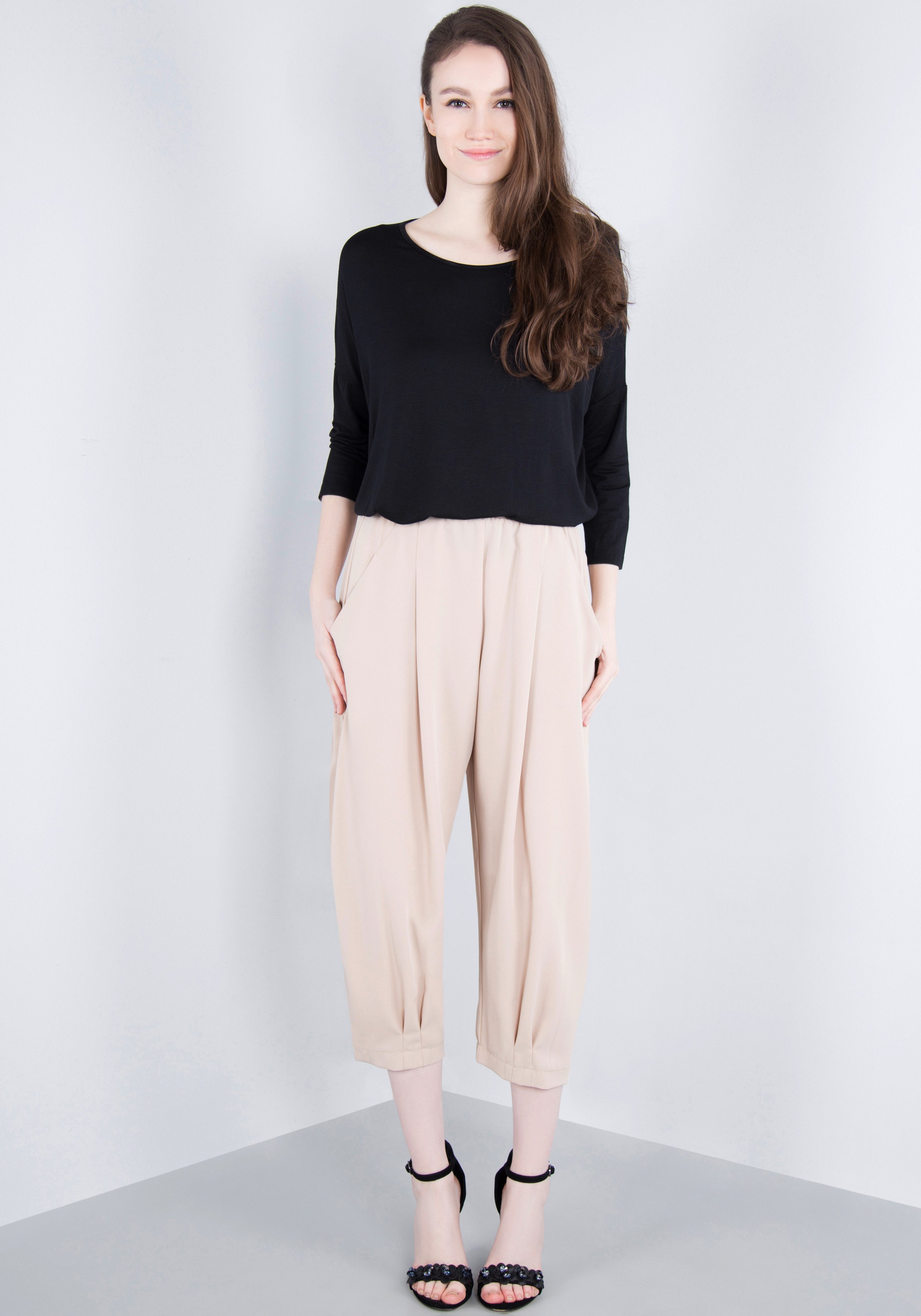 IMPERIAL 3 4 broek Verkorte vloeiende "O Shape" broek met elastiek en naaddetails