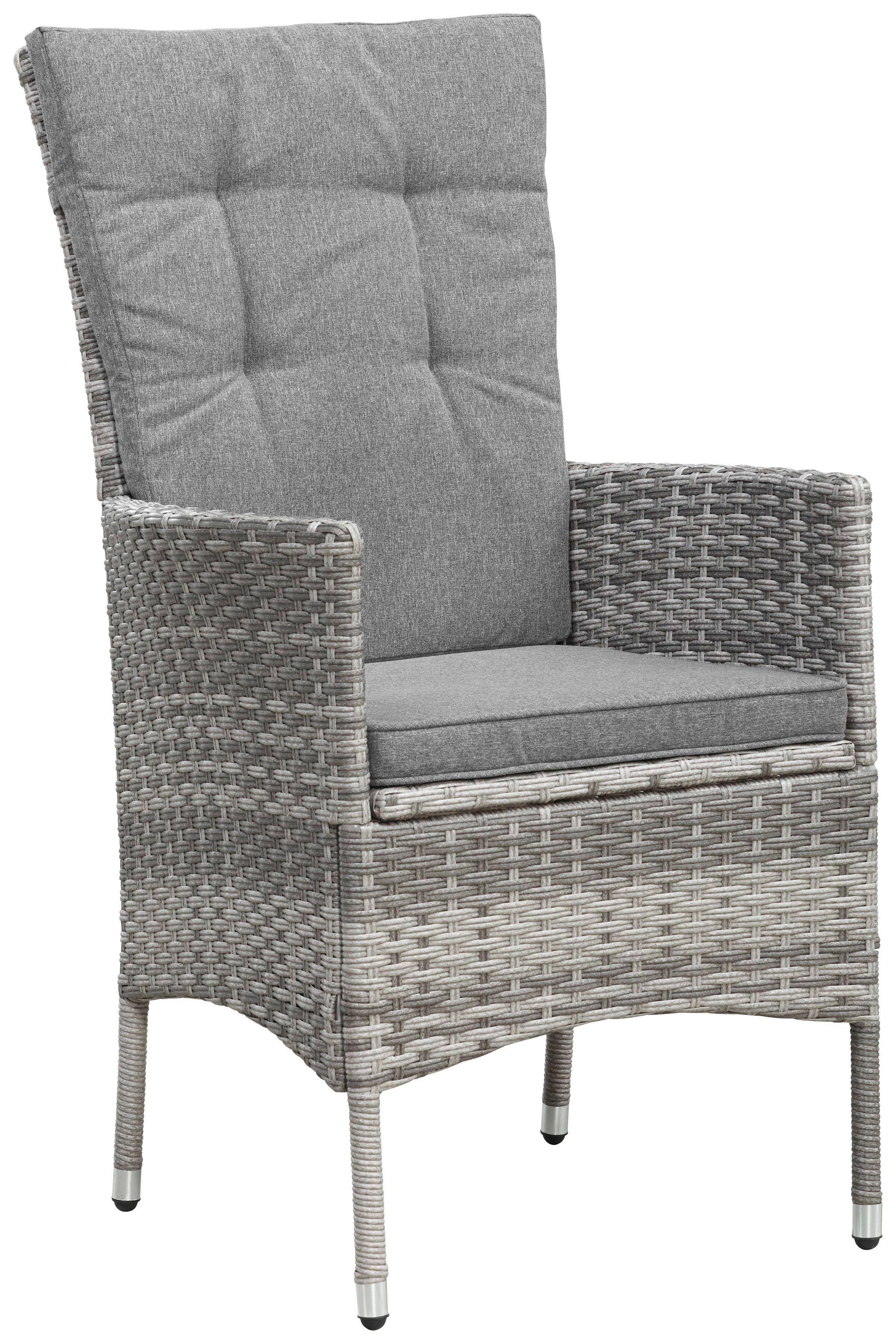 KONIFERA Tuin-eethoek Belluno Bergruimte onder de tafel, grijs, 2 van de 8 fauteuils traploos verstelbaar (set, 17-delig)