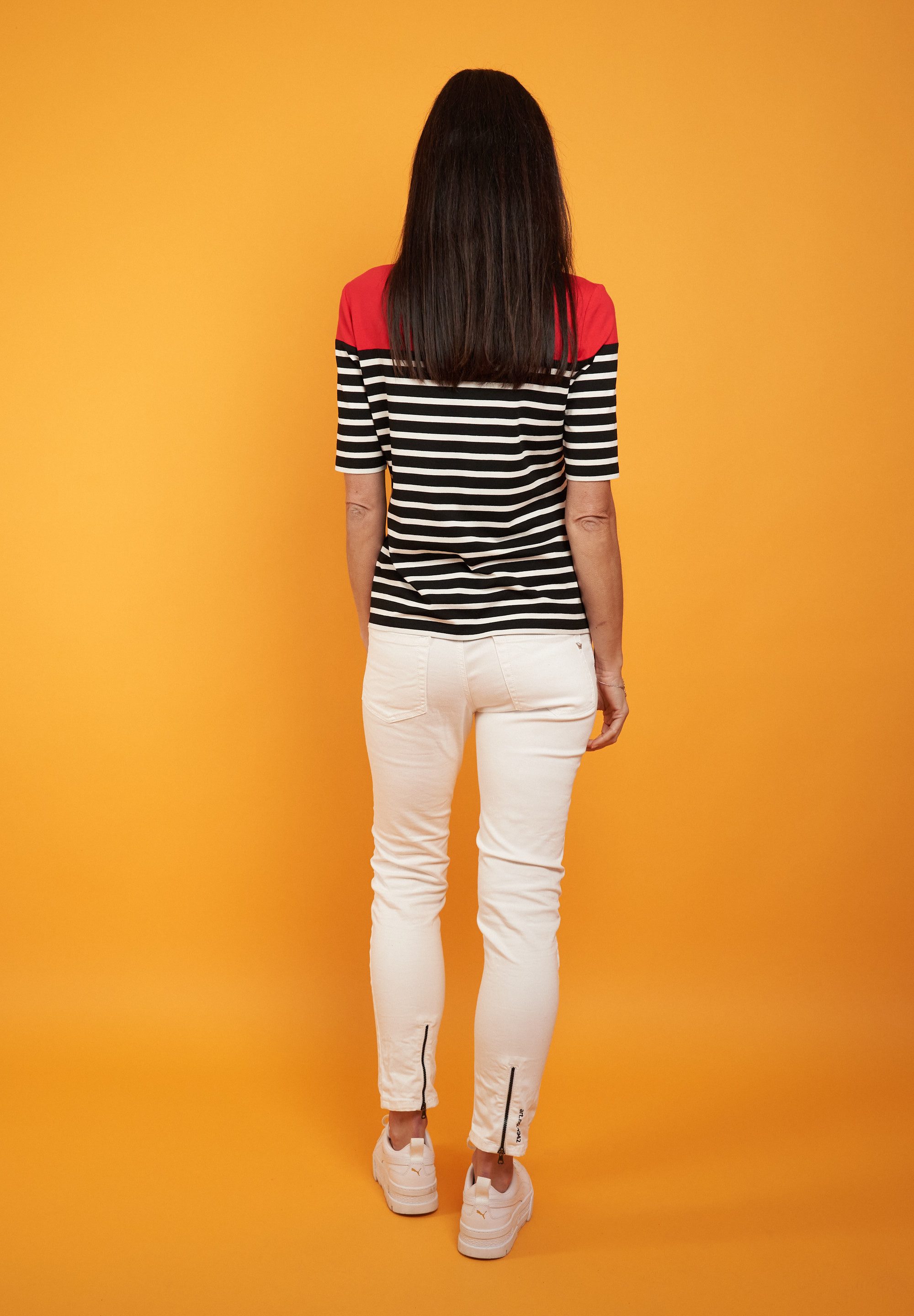 Seidel Moden T-shirt met colorblocking en streepjespatroon, made in germany