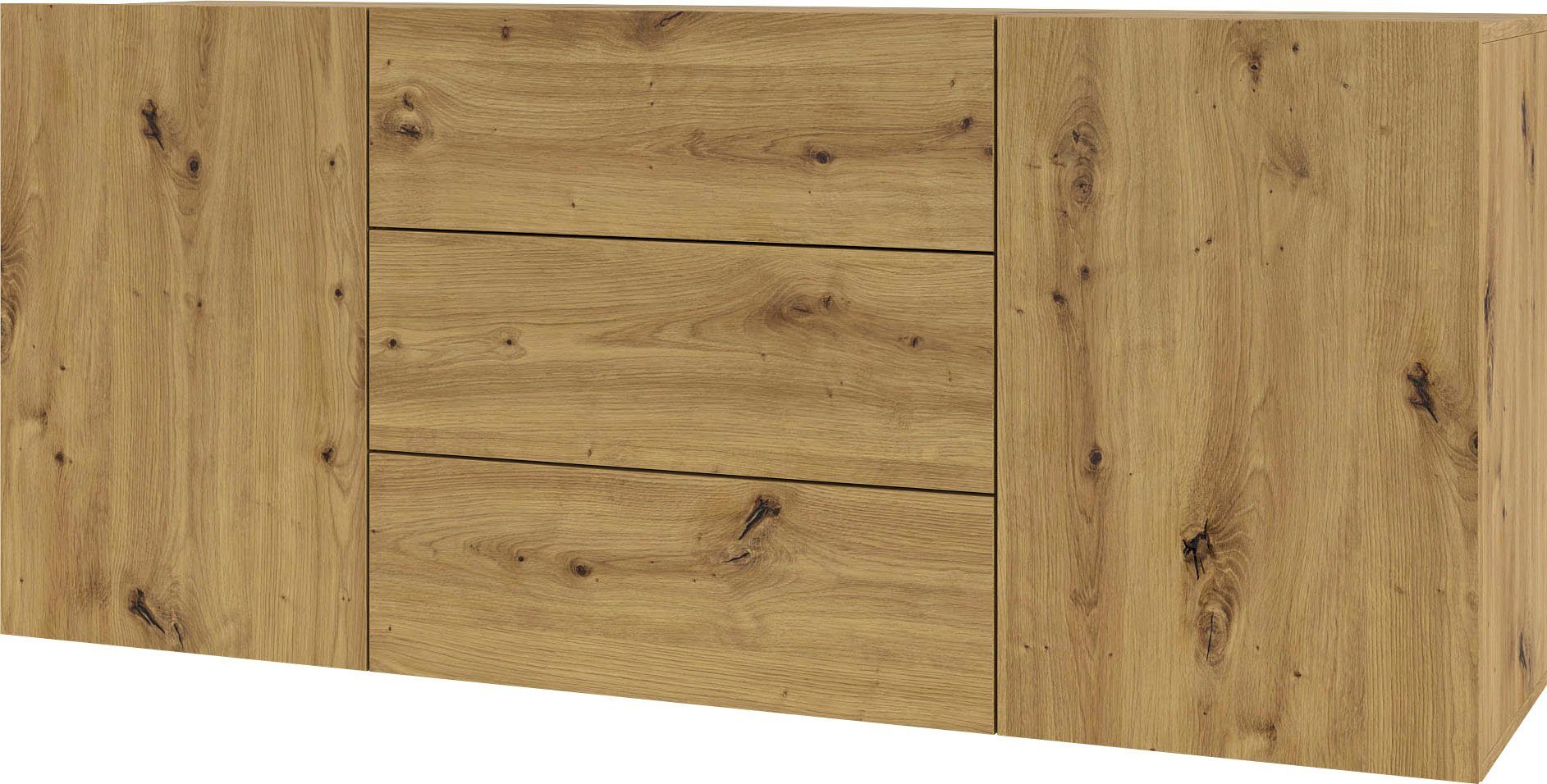 INOSIGN Dressoir Ava, breedte 140 cm, hangend en staand te monteren moderne grepless commode, ladekast, 2 deuren/3 lades