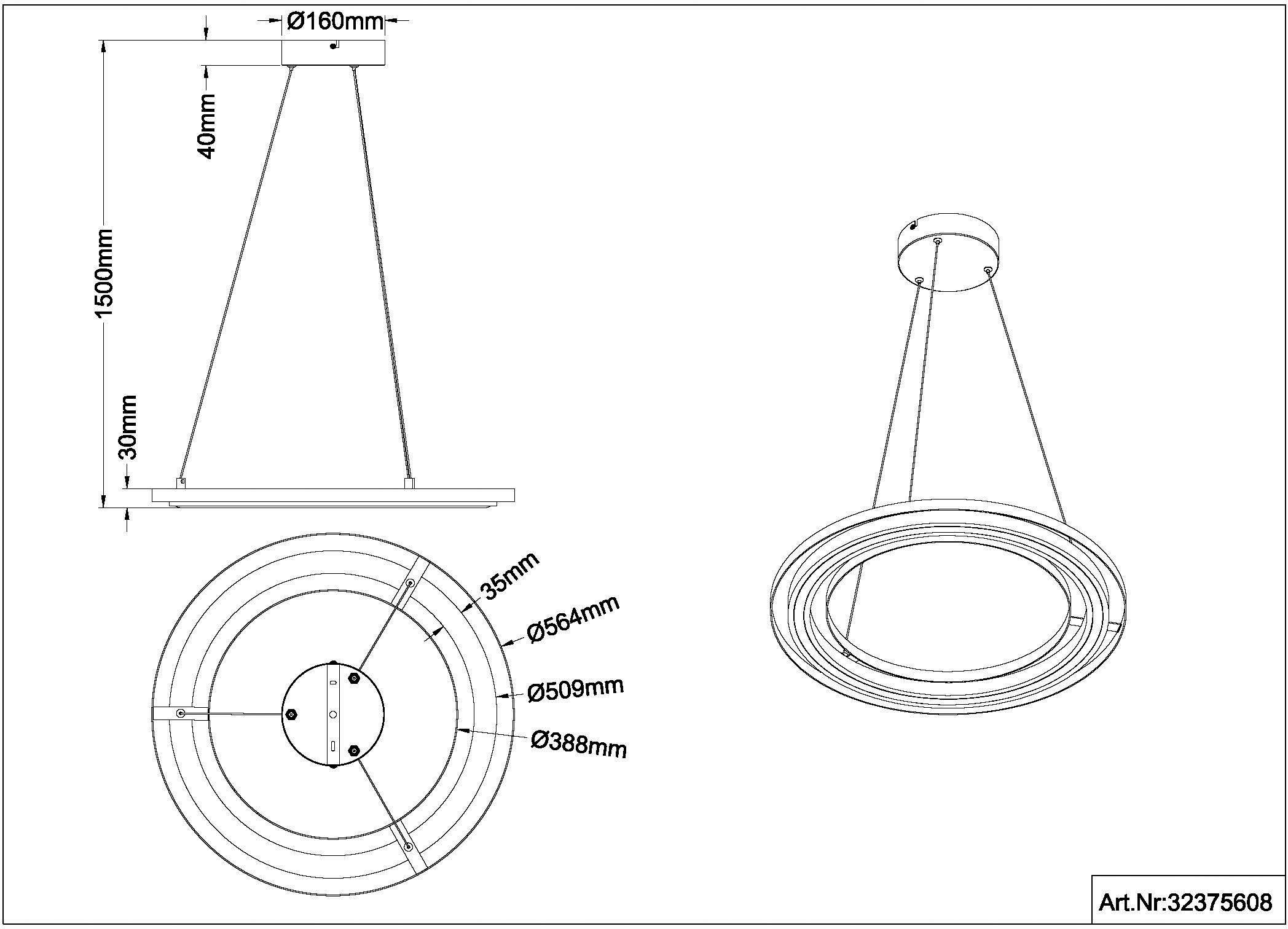 Home affaire Led-hanglamp Percht Dimbaar via wandschakelaar, in hoogte verstelbaar (1 stuk)