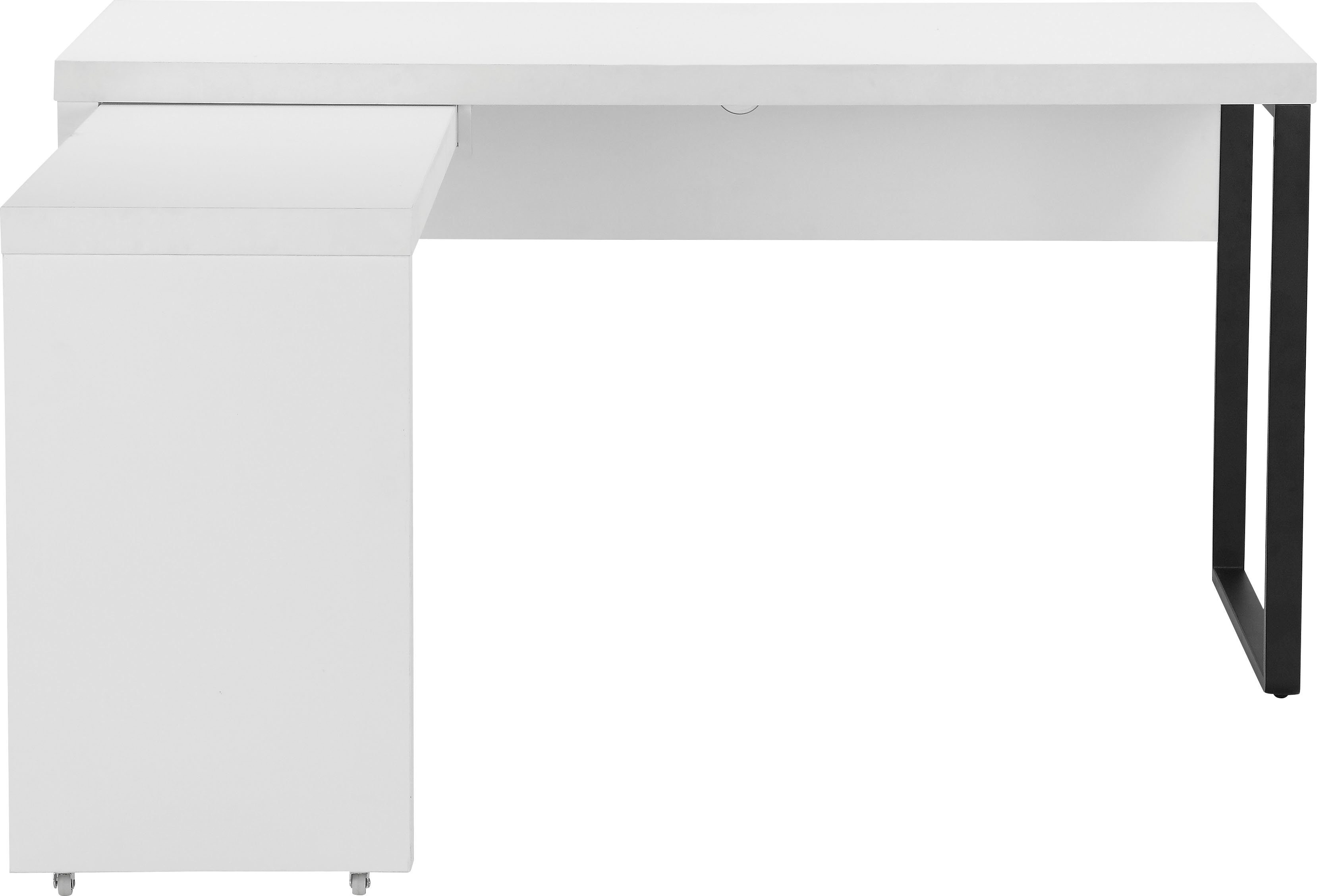 Places of Style Bureau Maniago, computerbureau, wit hoekbureau met verrijdbaar element, 140x81-131 cm