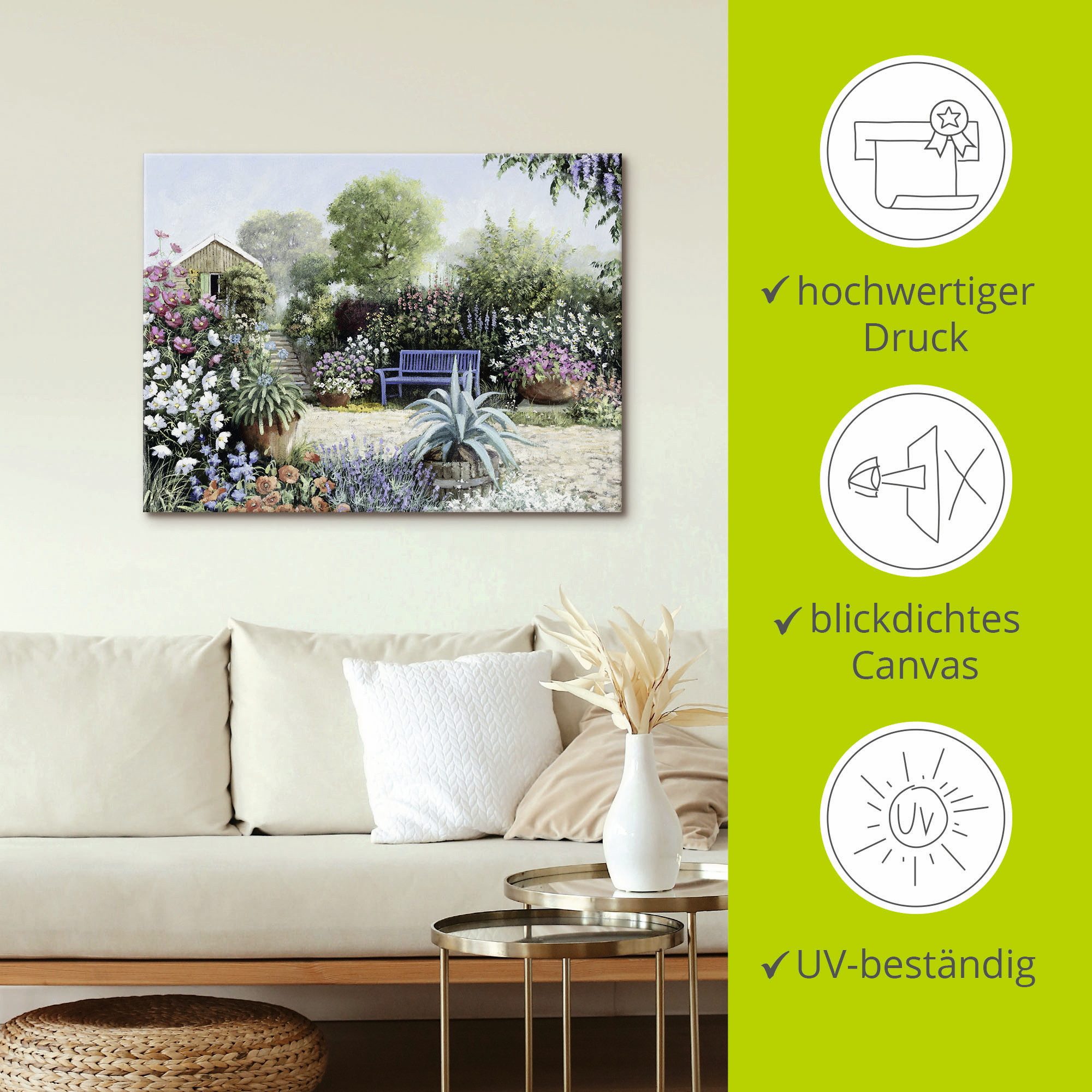Artland Artprint op linnen Rustige tuin gespannen op een spieraam