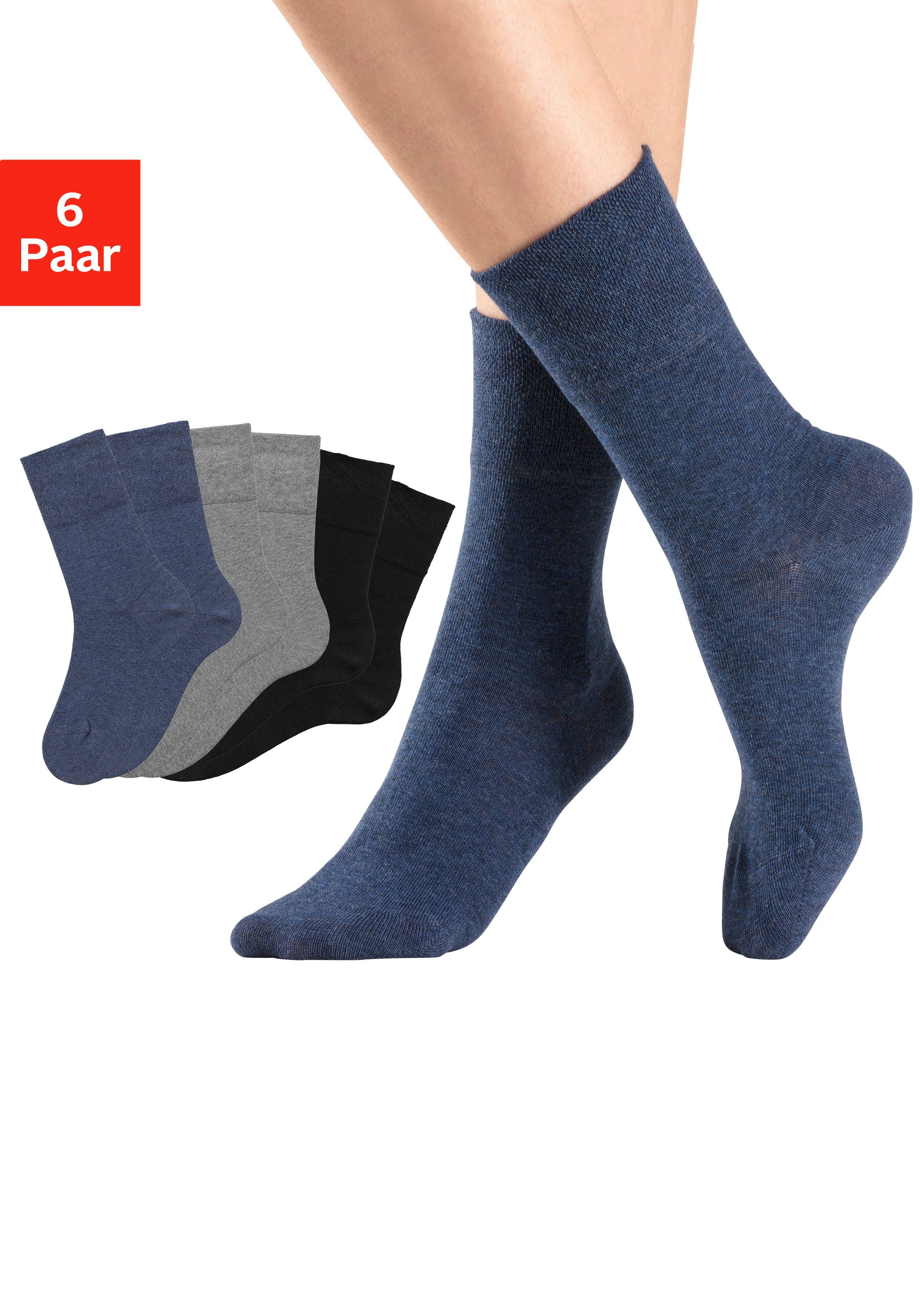 H.I.S Sokken met comfortband ook geschikt voor diabetici (set, 6 paar) jongens sokken maat 43-46 multicolor