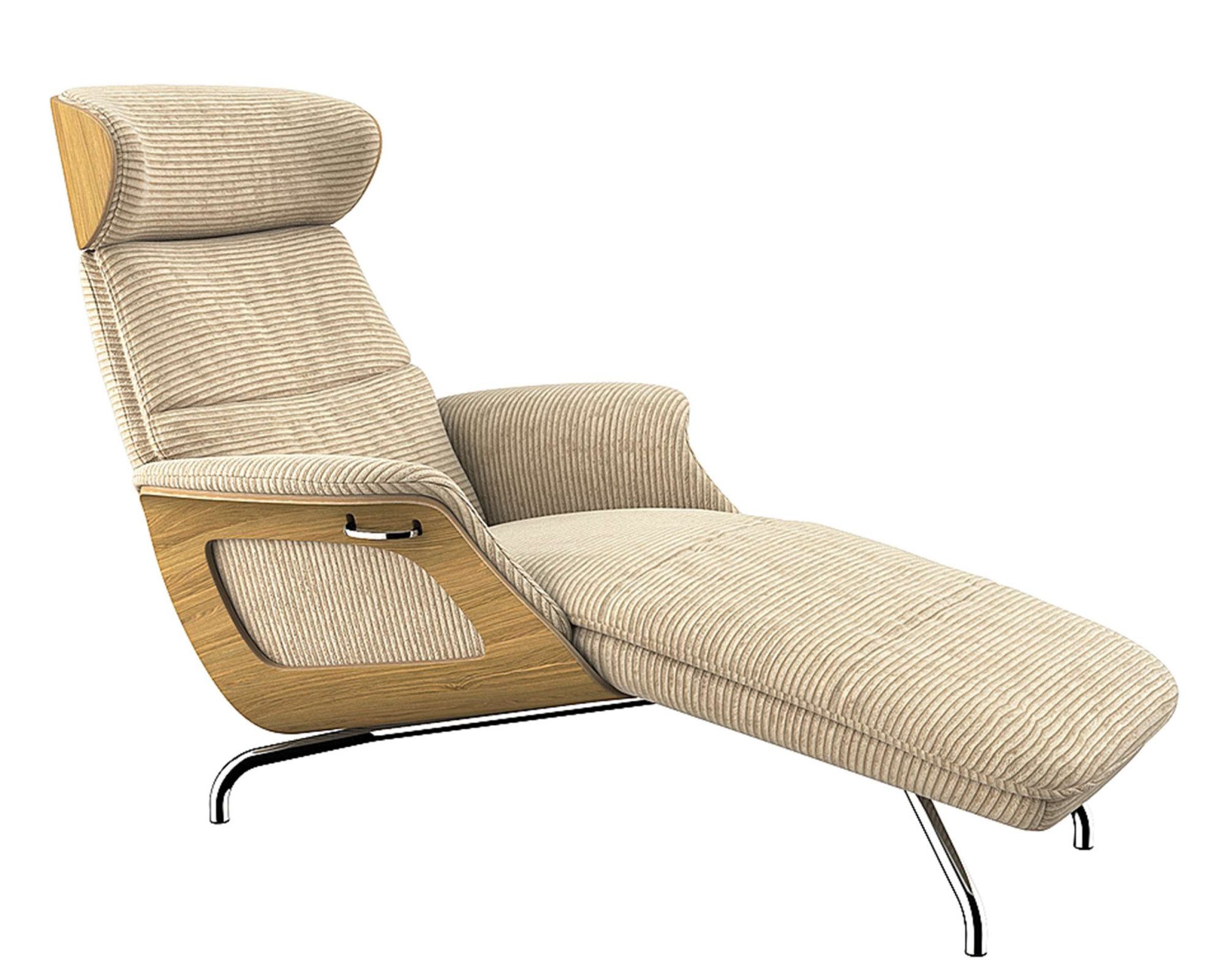 FLEXLUX Loungestoel Clement chaise longue, relaxstoel, ligstoel Rug- en hoofdsteunverstelling, armleuning, geolied eiken, voet van aluminium