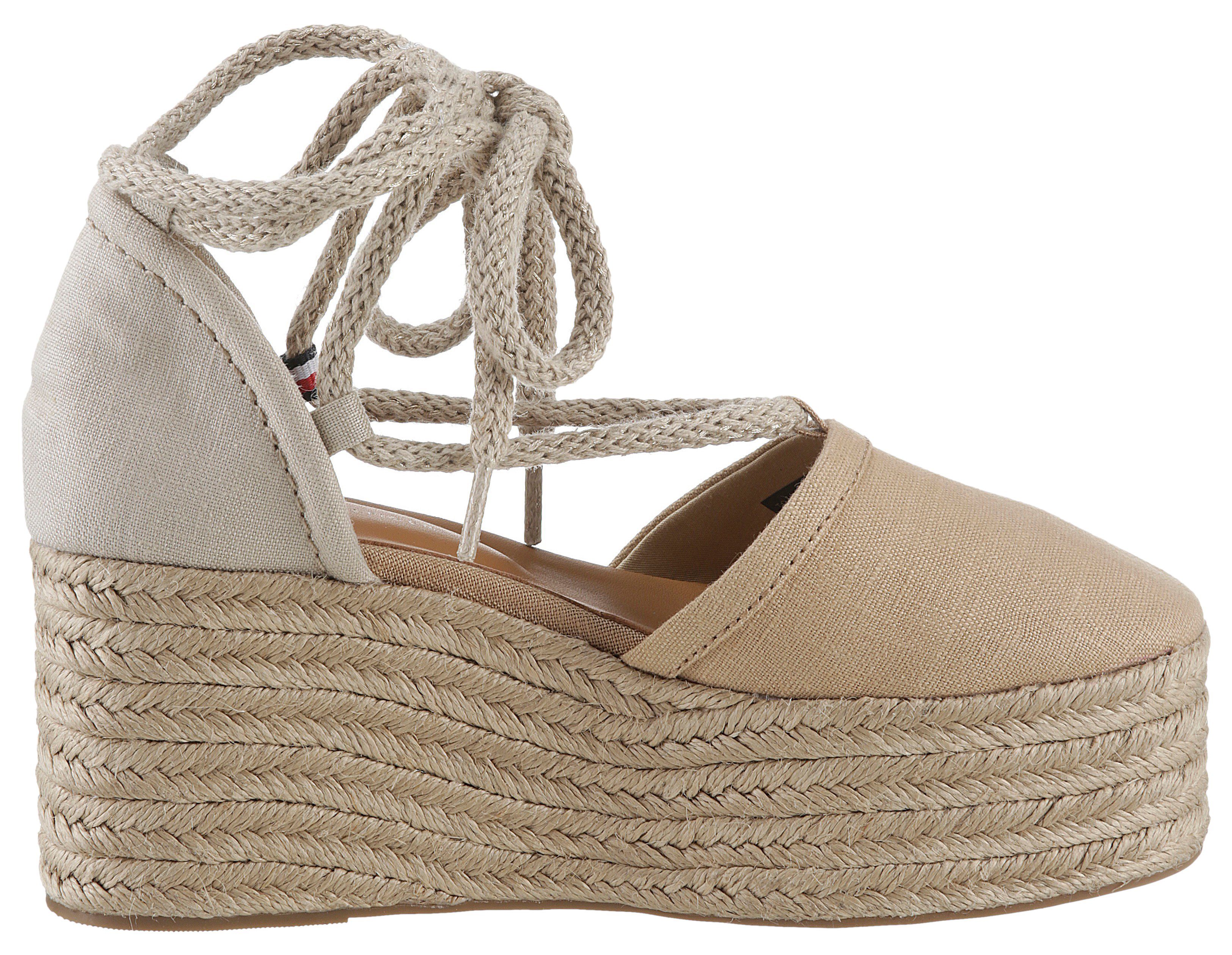 Tommy Hilfiger Espadrilles CLOSED TOE LINEN FLATFORM , zomerschoen, sleehak, met mooie enkelveters