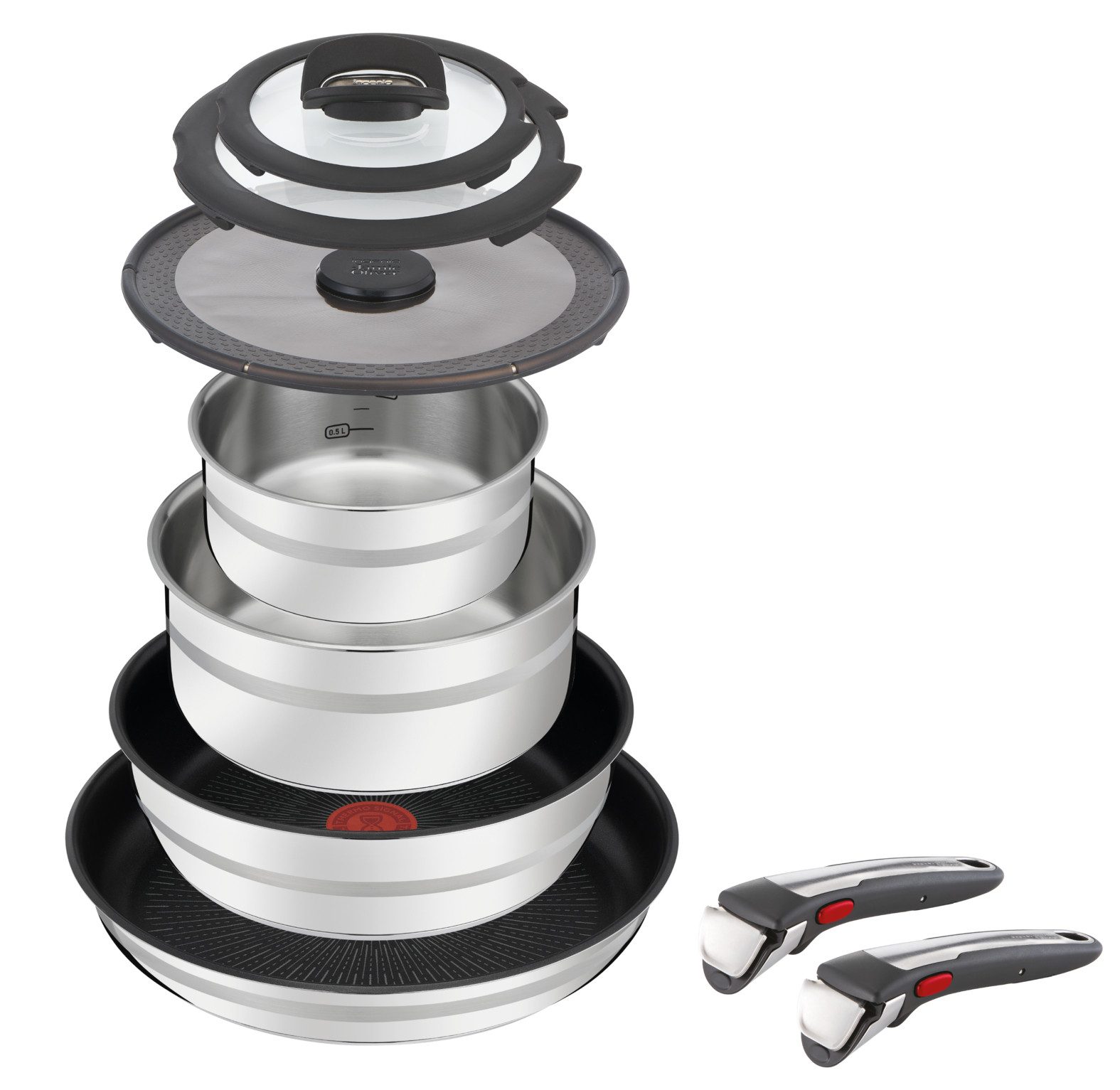 Tefal Pannenset Jamie Oliver Ingenio inductiepannen set, pannen set geschikt voor alle kookplaten, thermo-signaal, anti-aanbak, l9769932 (set, 9-delig)