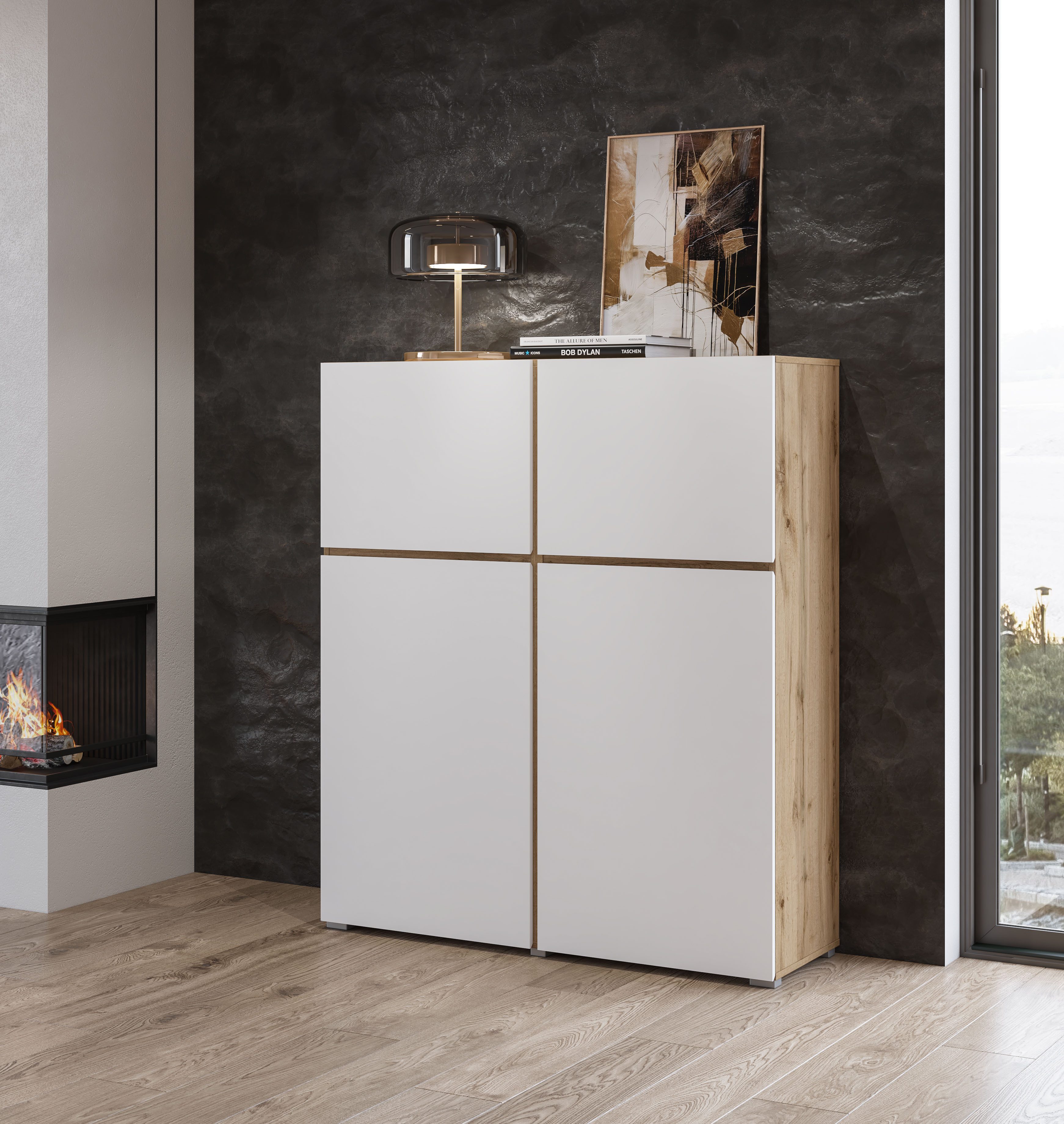 INOSIGN Highboard Cross, moderne greeploze hoge kast met 4 deuren,kast met deur Hoge kast, hoogte 139 cm met veel bergruimte, planken verstelbaar