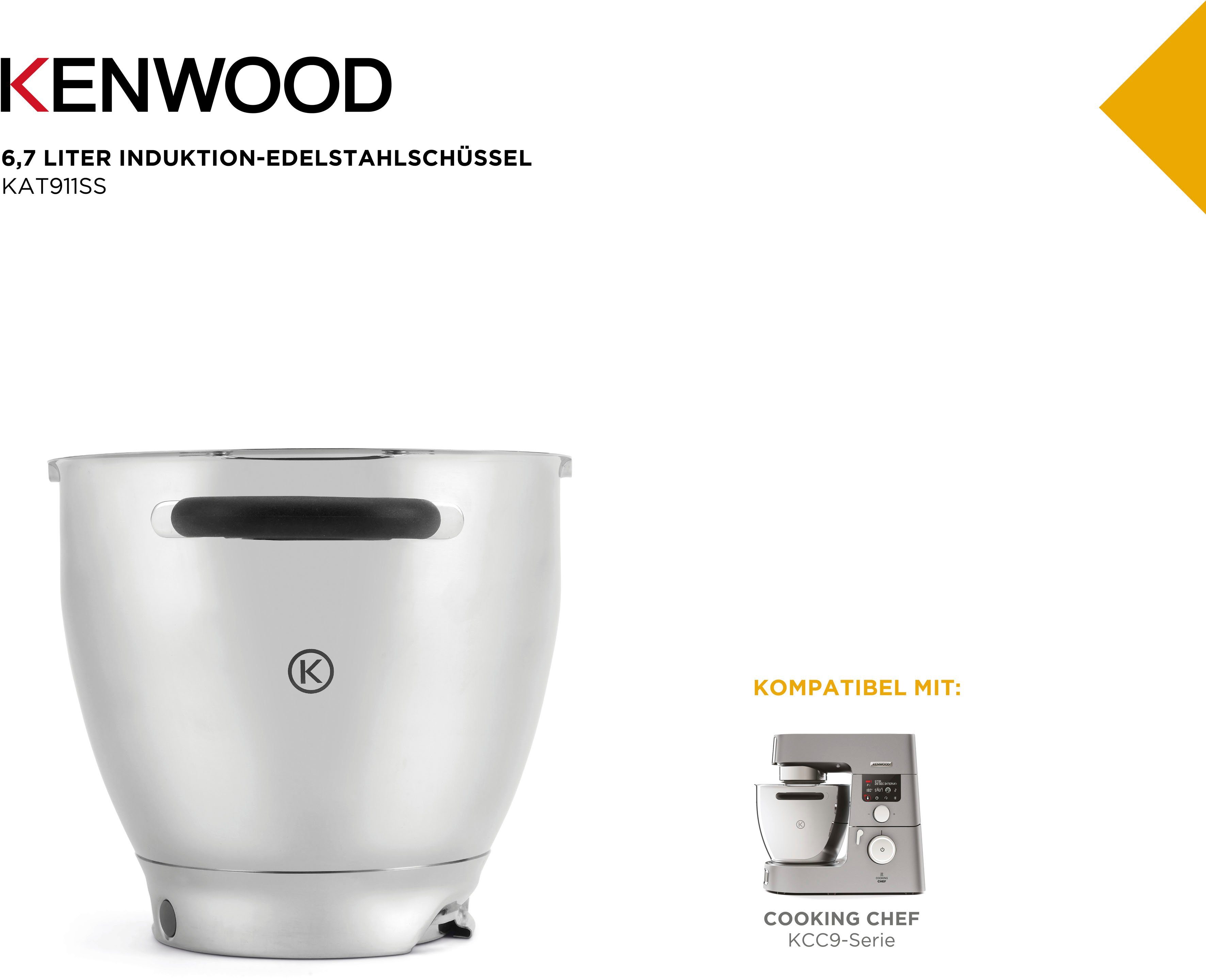 KENWOOD Keukenmachineschaal Cooking Chef inductie-mengkom KAT911SS geschikt voor kenwood kcc9000 serie, kenwood cooking chef gourmet