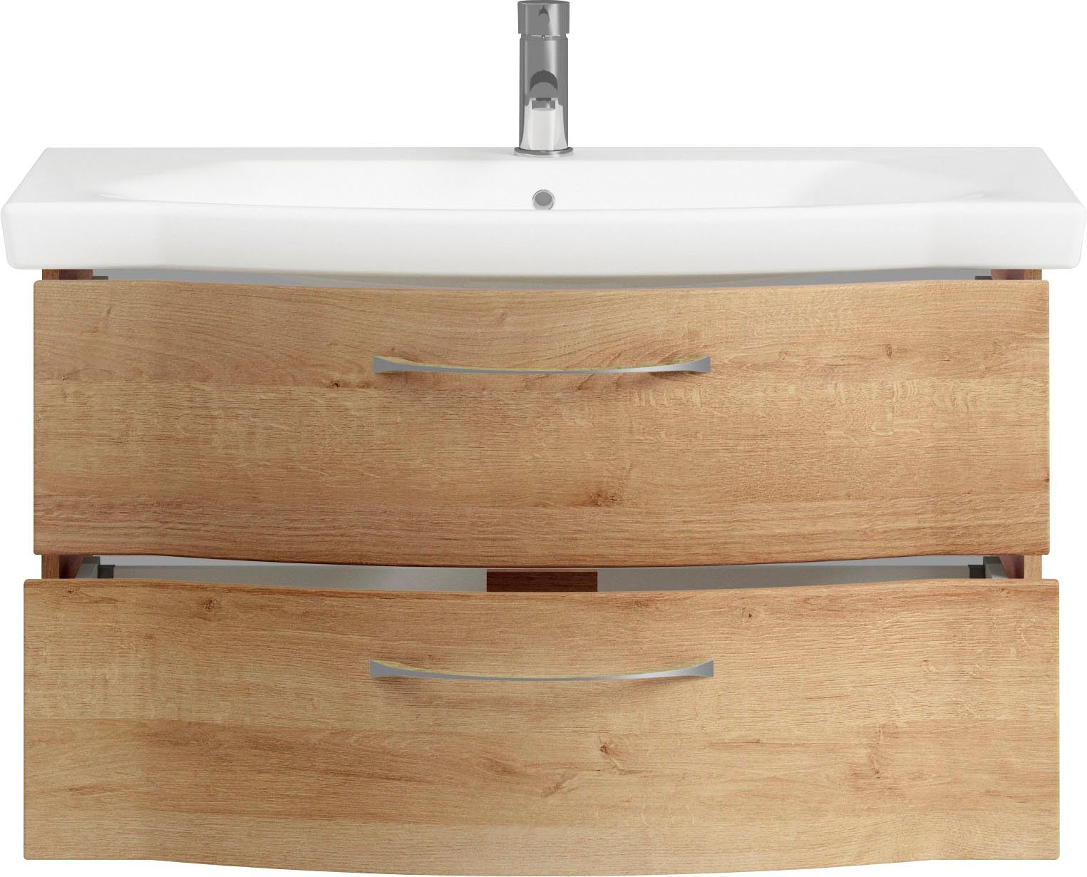 Saphir Badkamerserie 6005 sprint keramiek-wastafelonderkast, 97 cm breed Wastafelmeubel inclusief deurdemper, 2 laden, wastafelonderkast set (1 stuk)