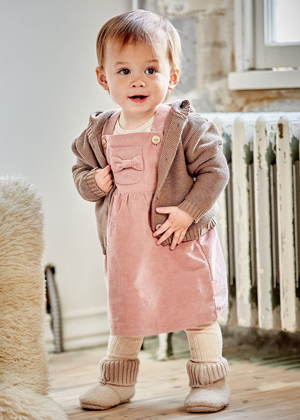 MAXIMO Salopetjurk hoog katoengehalte, stretch-corduroy, met bandjes, elastische band