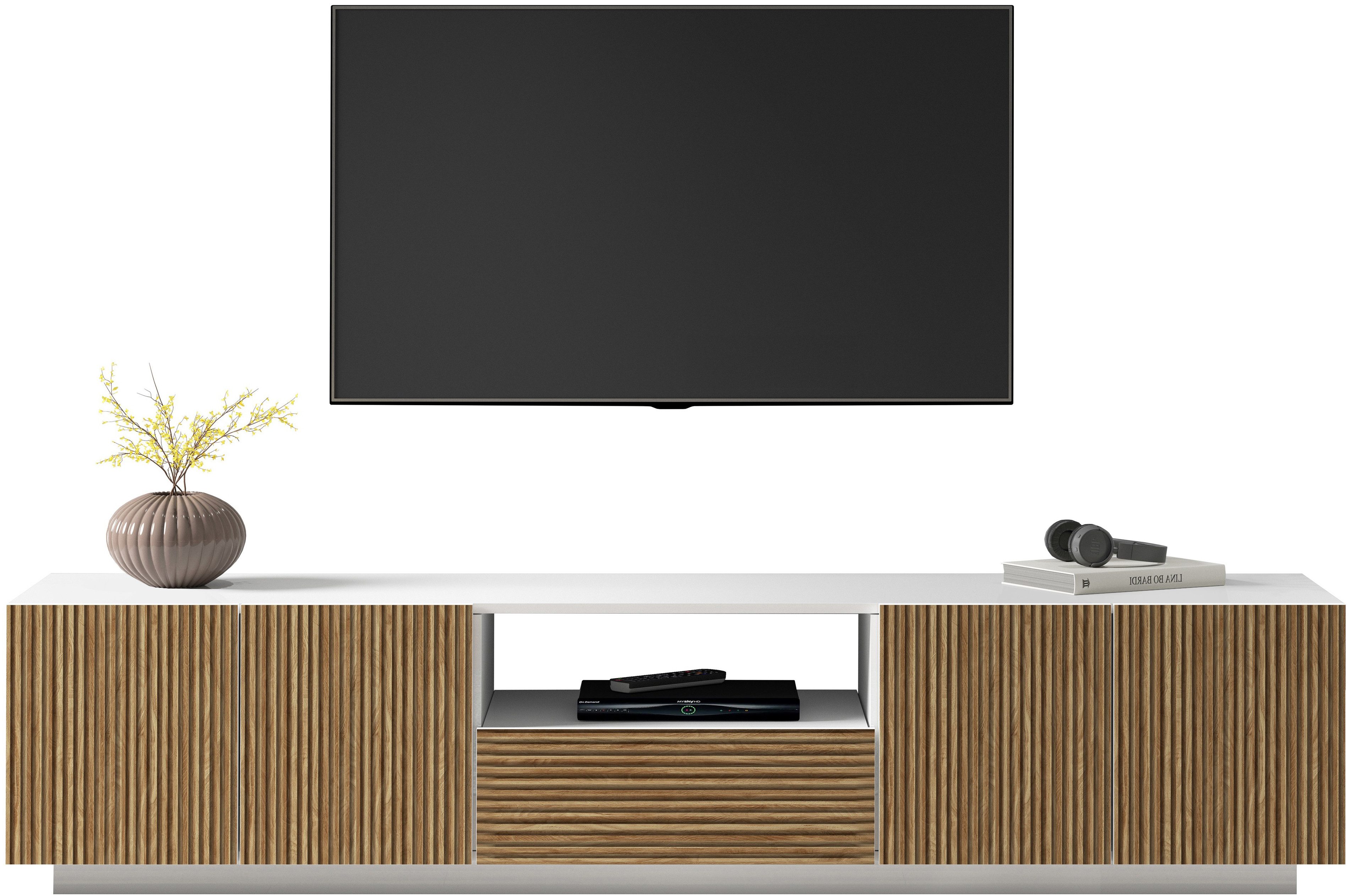INOSIGN Tv-meubel Vega, Lowboard, TV-meubel, TV-kast, 220 cm met 4 deuren en 1 lade, fronten met groeflook