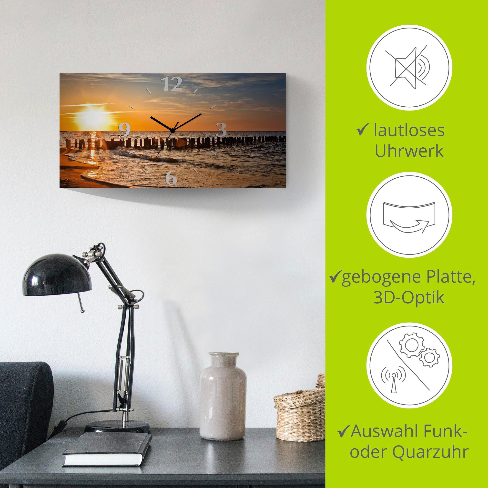 Artland Wandklok Mooie zonsondergang aan het strand 3d-look geschulpt, met kwarts- of radiografisch uurwerk, verschillende maten