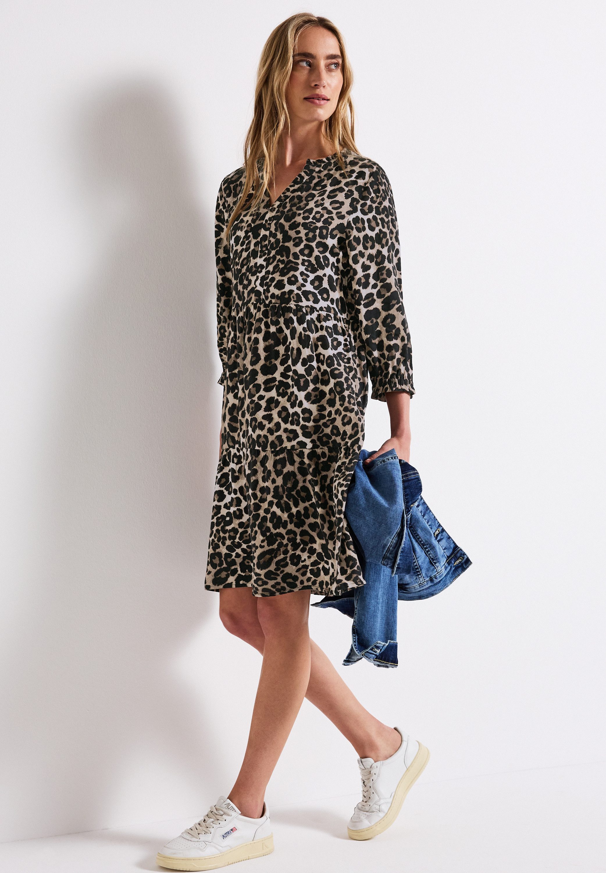 STREET ONE Midi-jurk met volants en grafisch patroon