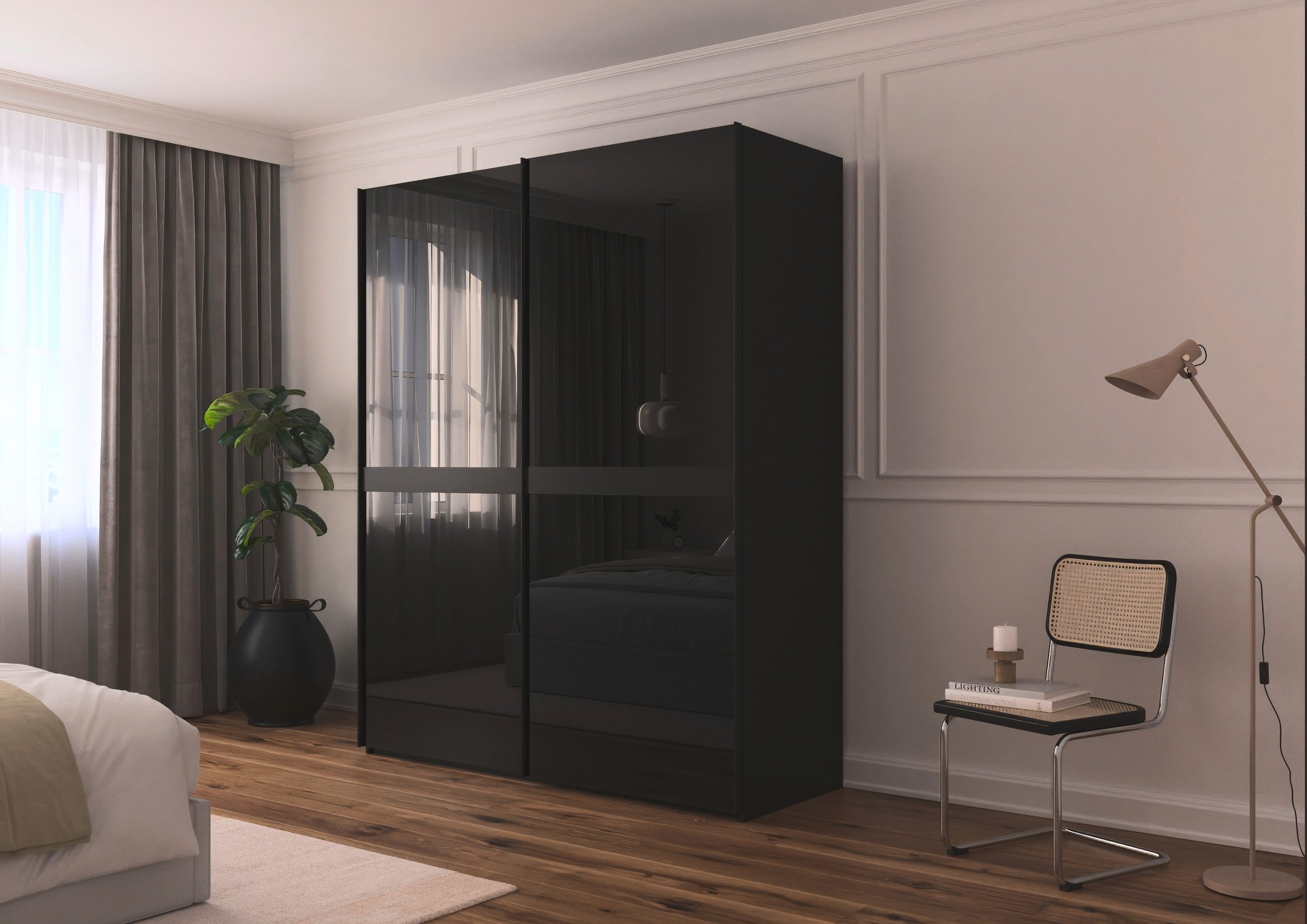 rauch Schuifdeurkast Kledingkast kast garderobe slaapkamerkast SCALE-LINE edel uiterlijk met buikband in corpuskleur met glasfront made in germany
