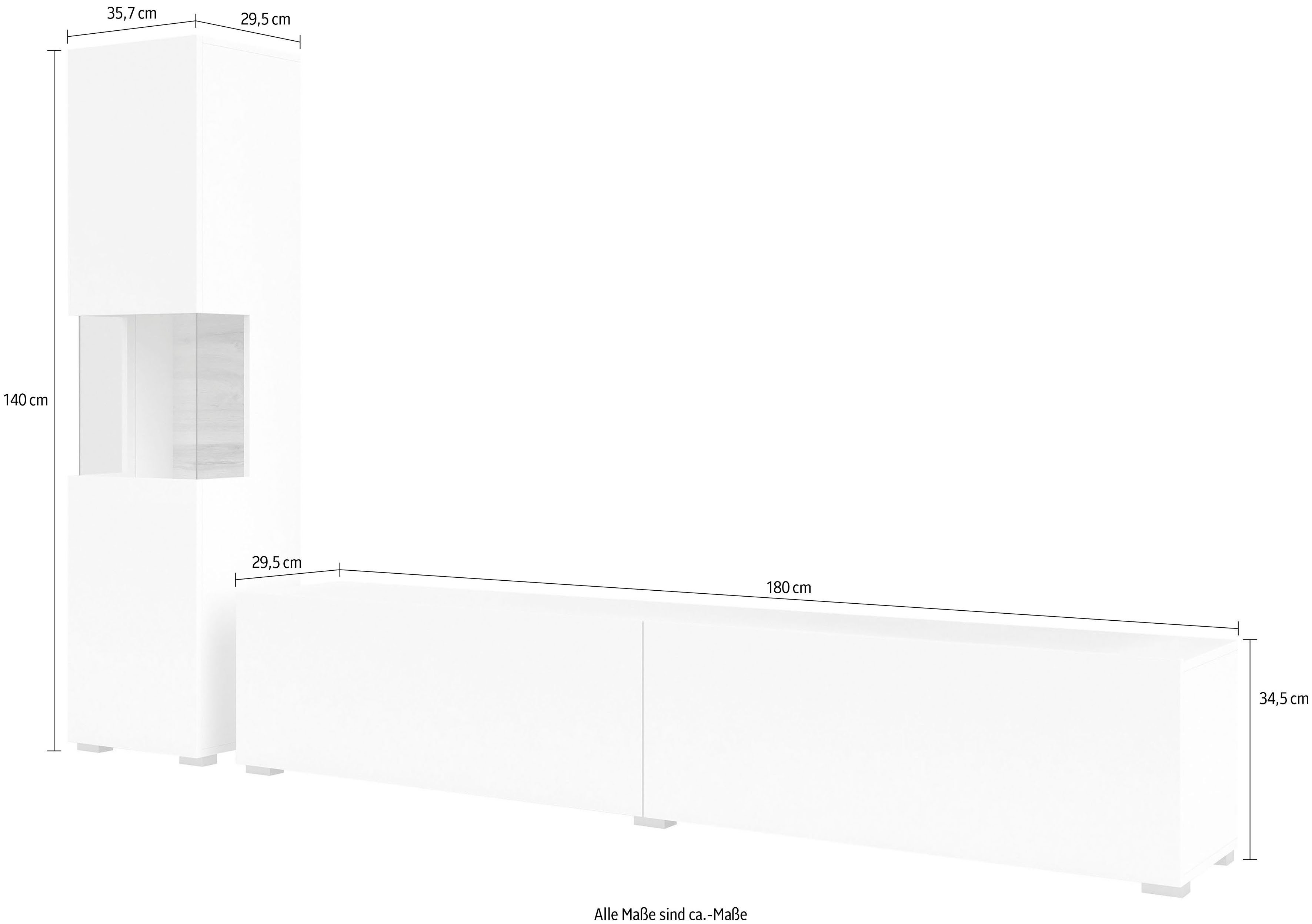 INOSIGN Wandmeubel Ava, woonkamer-set hangend/staand te monteren, vitrinekast, lowboard