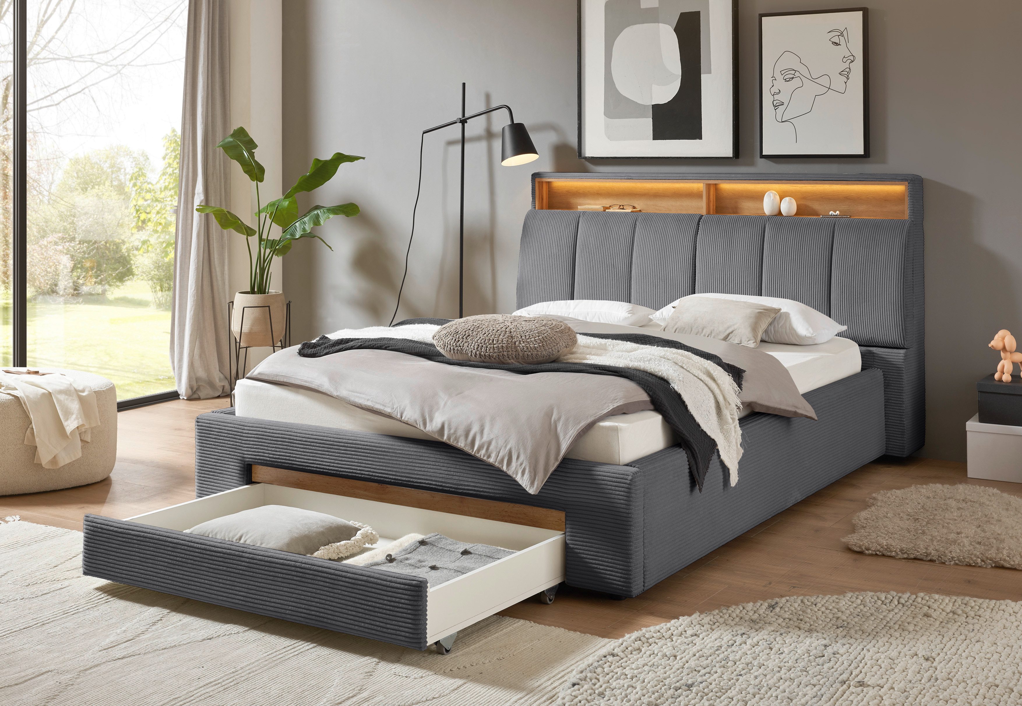 INOSIGN Gestoffeerd bed CiTY/GiRON,, gepolsterd opbergbed, met LED-verlichting Bedkisten met hondenbed of als opbergruimte, opklapbare hoofdeinden