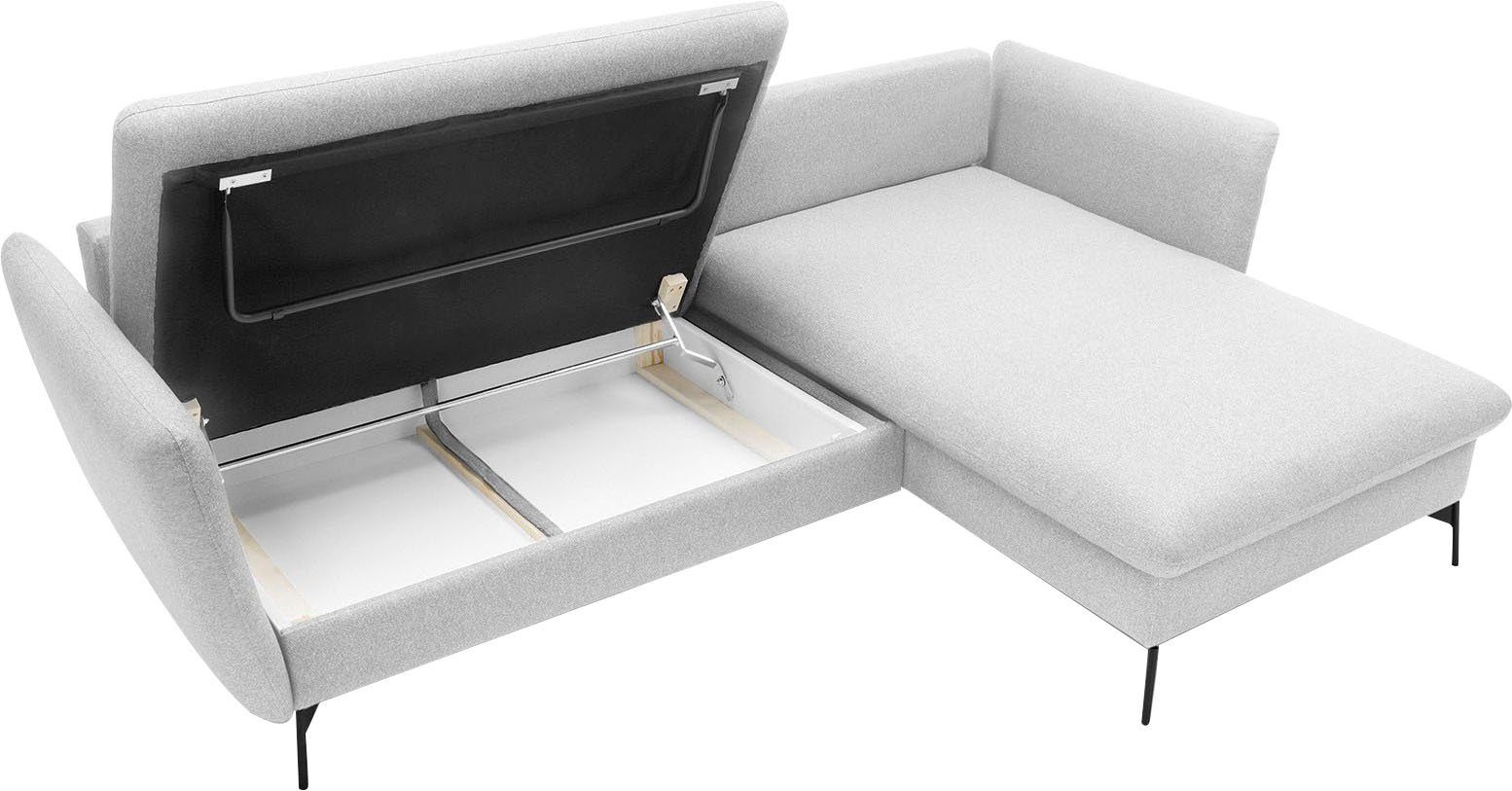andas Hoekbank LIVORNO,258 cm, L-model, Slaapfunctie en bedlade (139/224 cm), fluweel, structuur, geweven stof