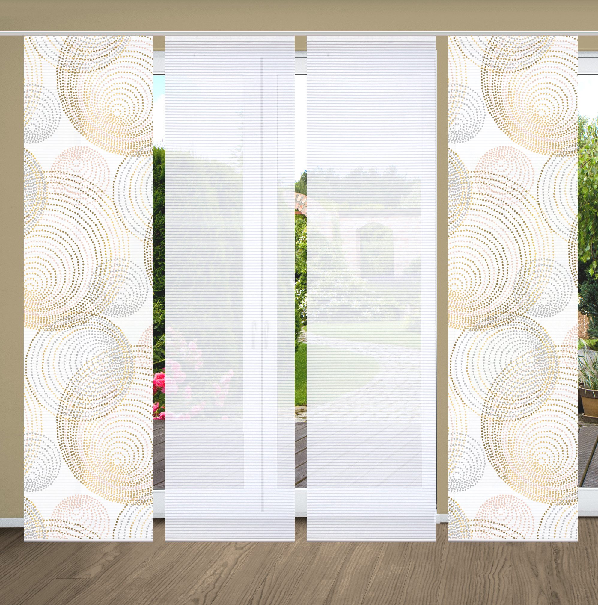 OTTO HOME in green Paneelgordijn Spiro SET DIGITALE PRINT, BAMBOELOOK GERECYCLED (4 stuks) paneelgordijnen goud