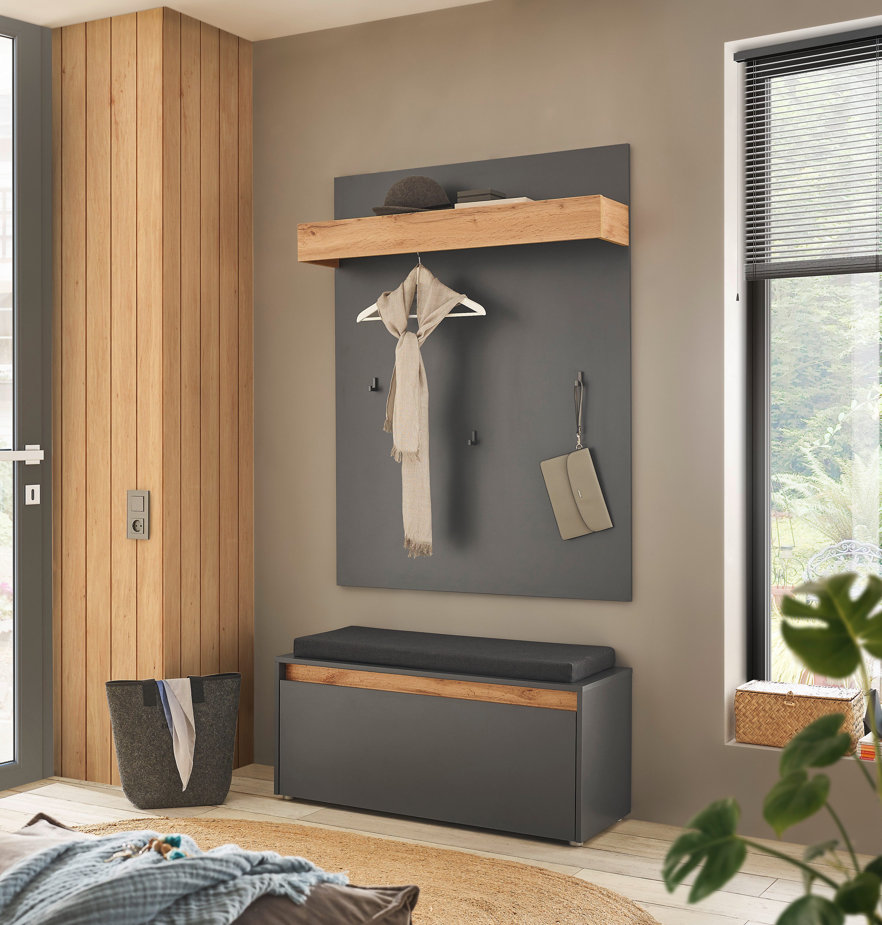 INOSIGN Kapstokpaneel GIRON/CiTY, Wandplank in Wotan Eik, Hal garderobe met hoedplank