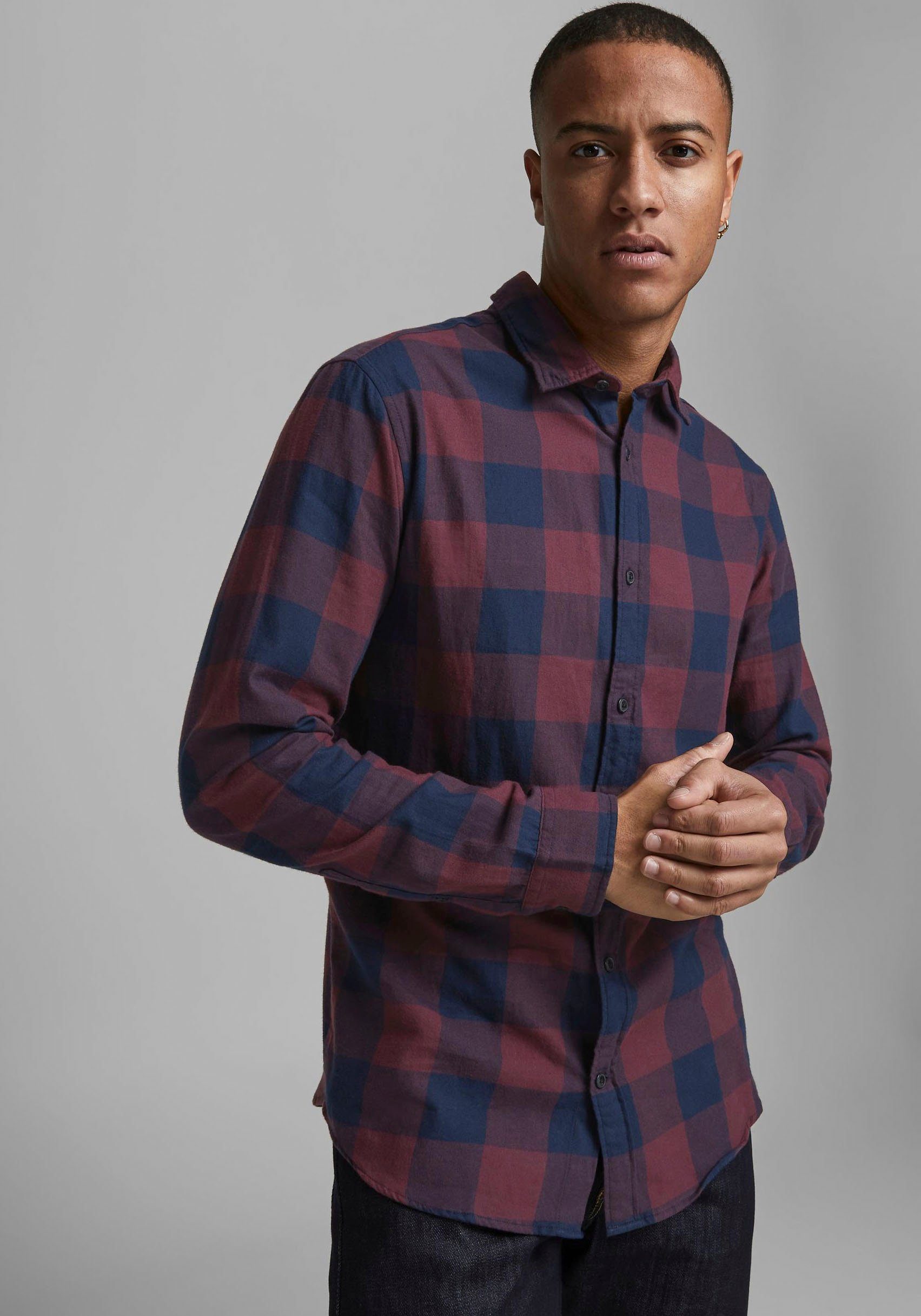 Jack & Jones Geruit overhemd JJ JJEGINGHAM TWILL SHIRT L/