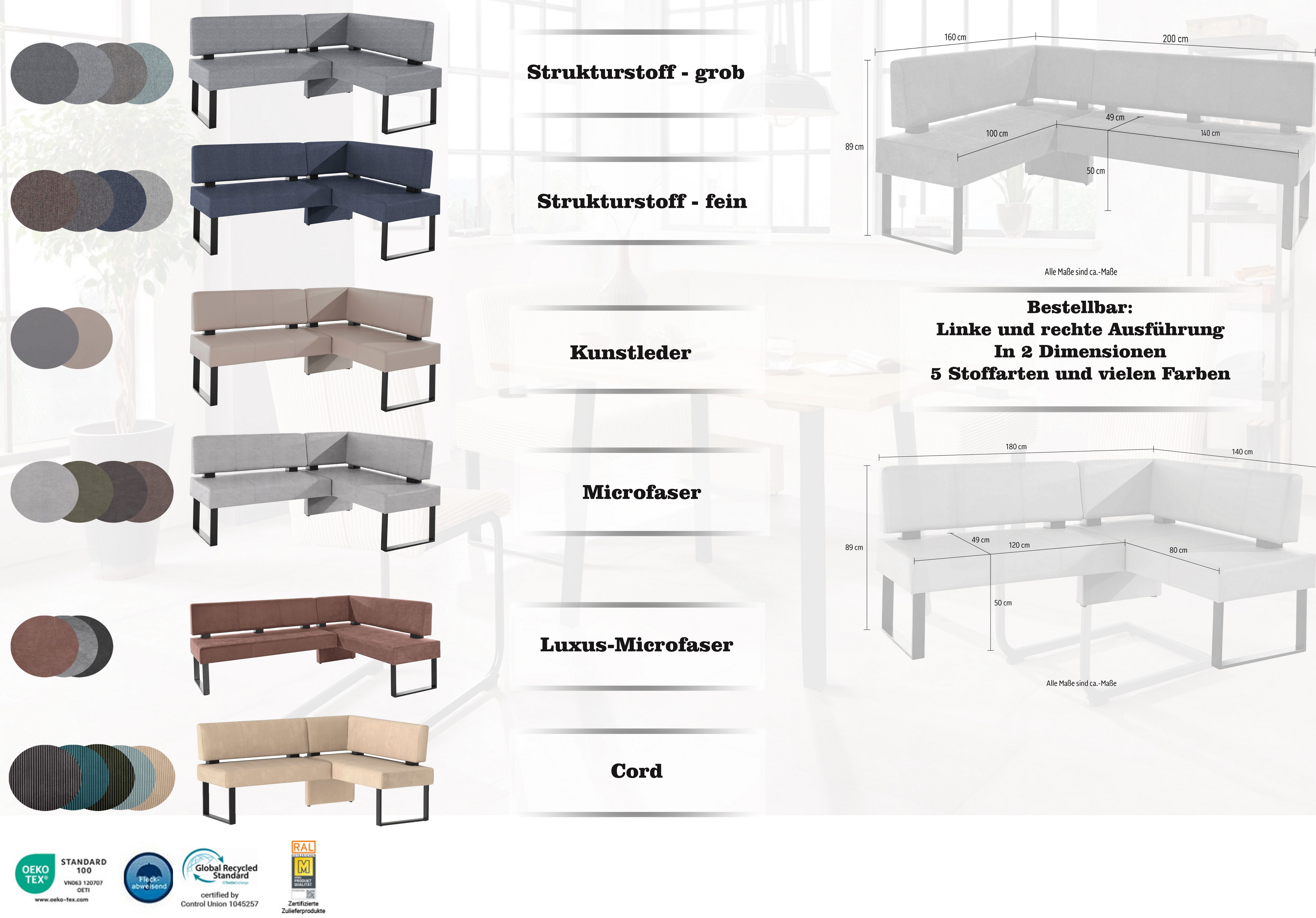 Home affaire Eethoek Oliver Hoekbank met golfvering in de zitting, tafel massief eiken (set, 4-delig)