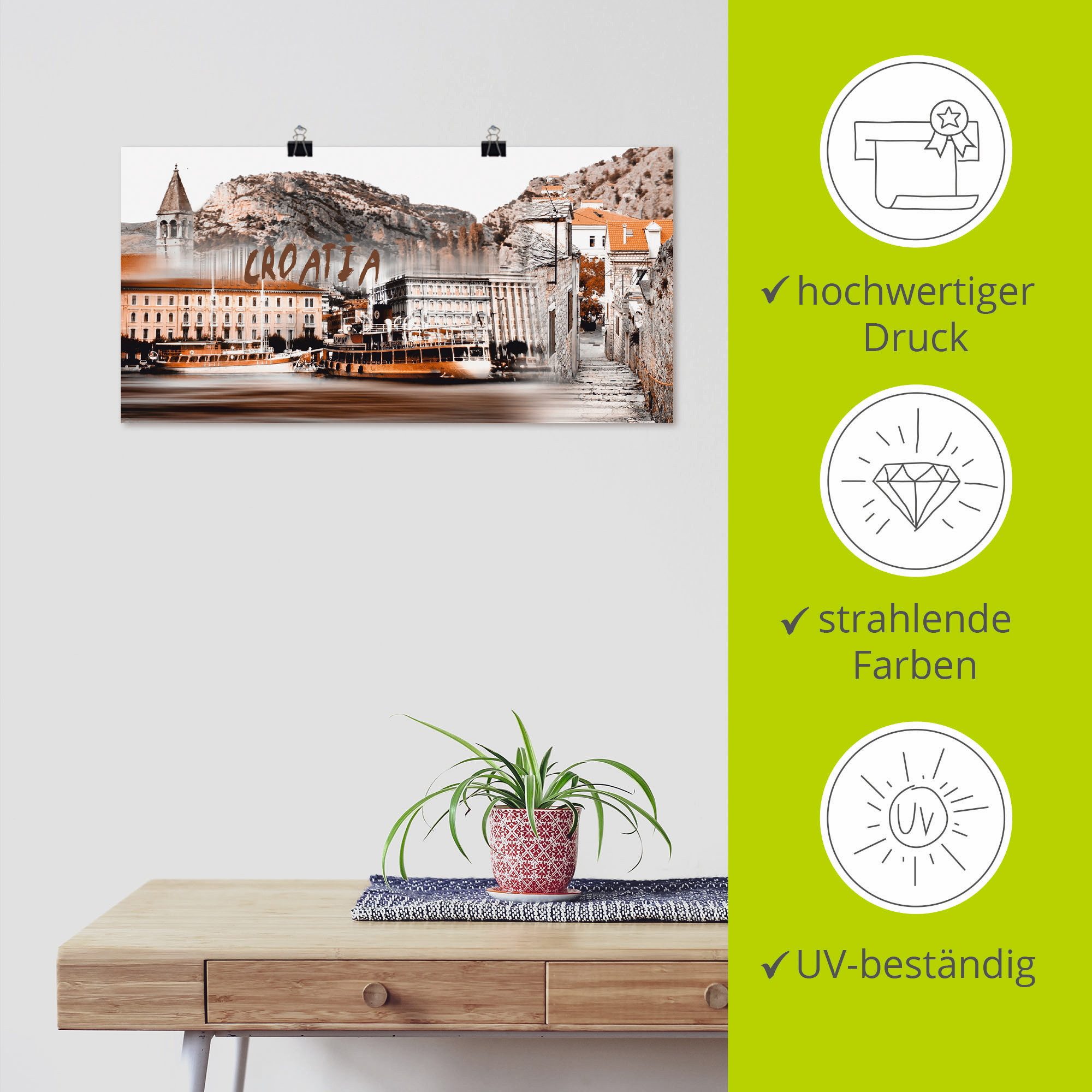 Artland Artprint Kroatië Skyline abstracte collage als artprint op linnen, poster in verschillende formaten maten