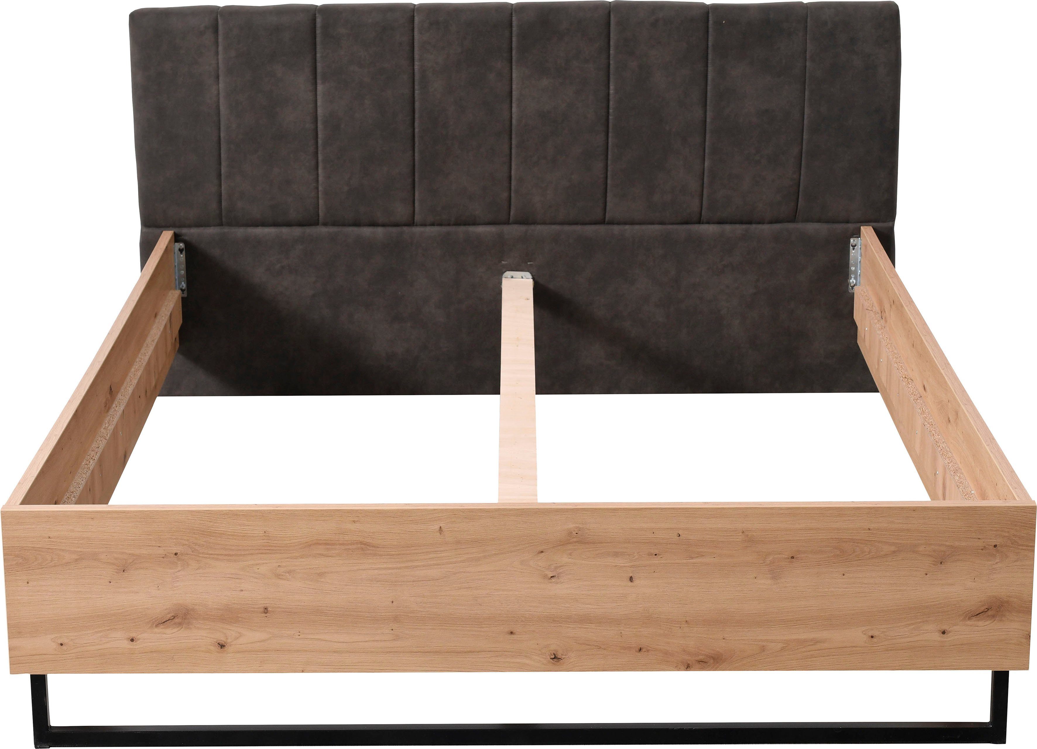 INOSIGN Bedframe Sardinië, FSC-gecertificeerd houtmateriaal met gepolsterde hoofdeinde, metalen voet in schaatsvorm, 160 of 180x200 cm