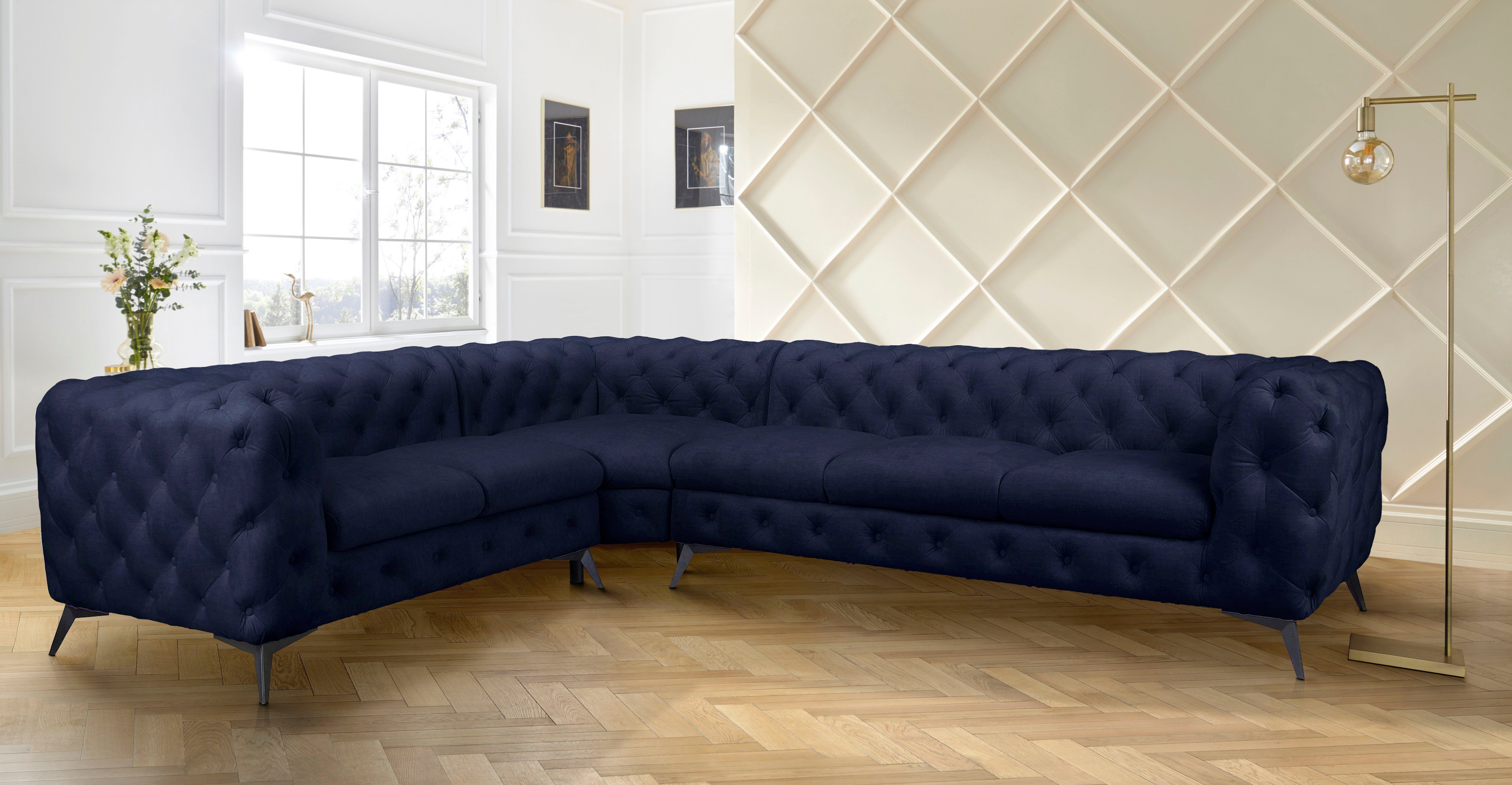 Leonique Chesterfield-bank Glynis L-vorm luxueuze capitonnage, moderne chesterfield look, kleur van de poten ter keuze