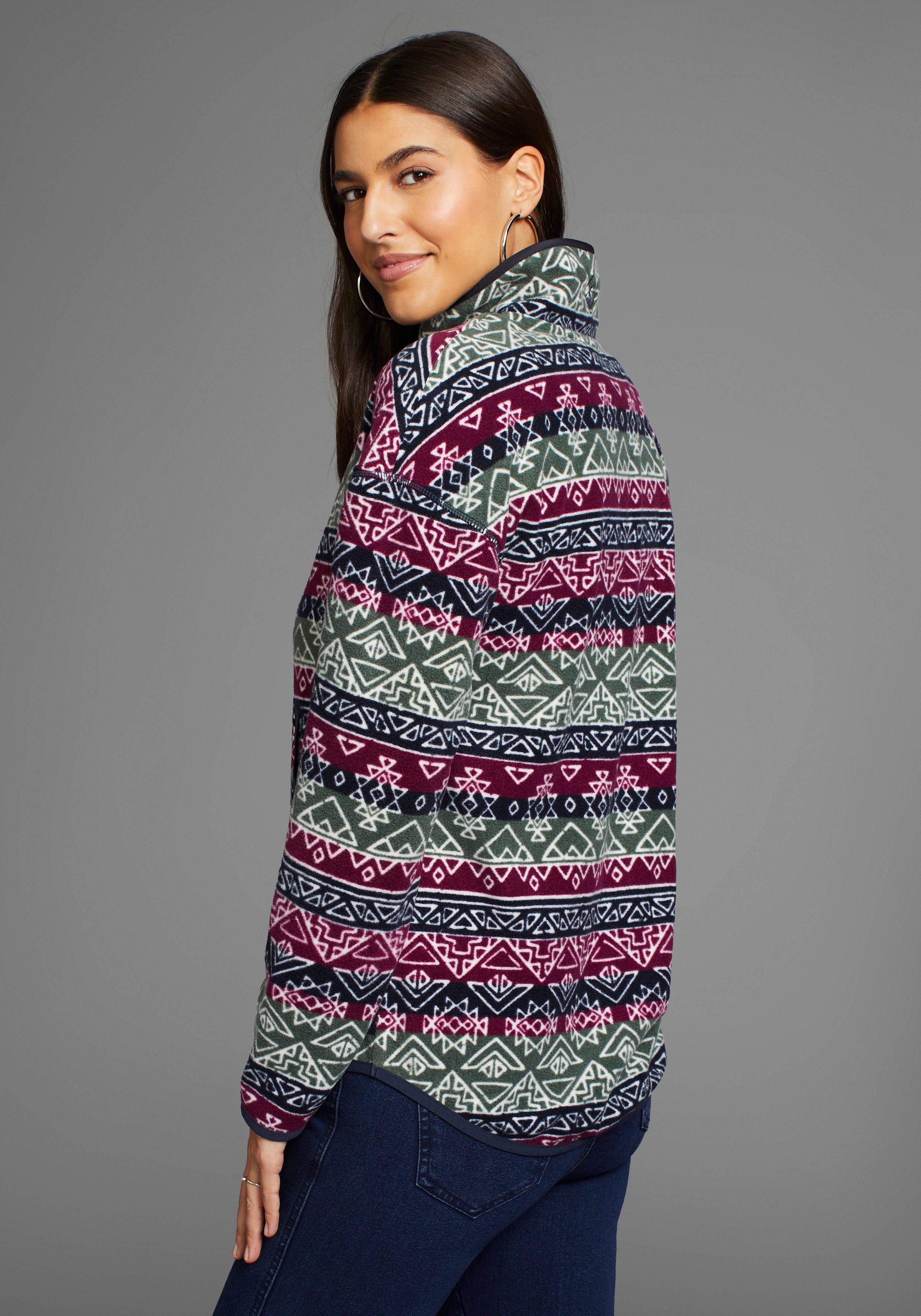 Polarino Fleecetrui met colourblocking-look, met kangoeroezak, van fleece stof