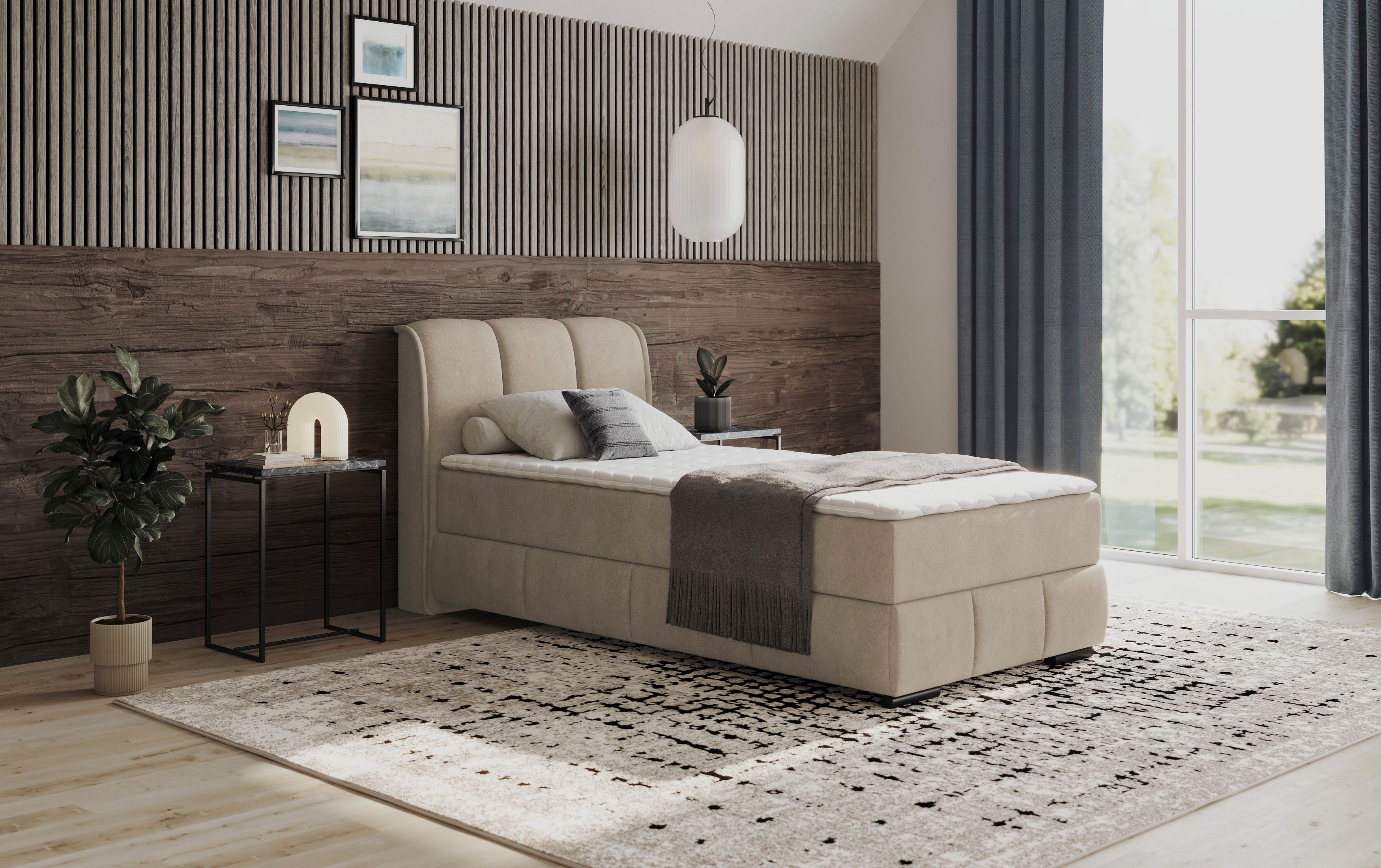 Mr. Couch Boxspring Bethany met bedkist, incl. matras Topmatras en sierkussen, in verschillende hardheden beschikbaar boxsprings beige