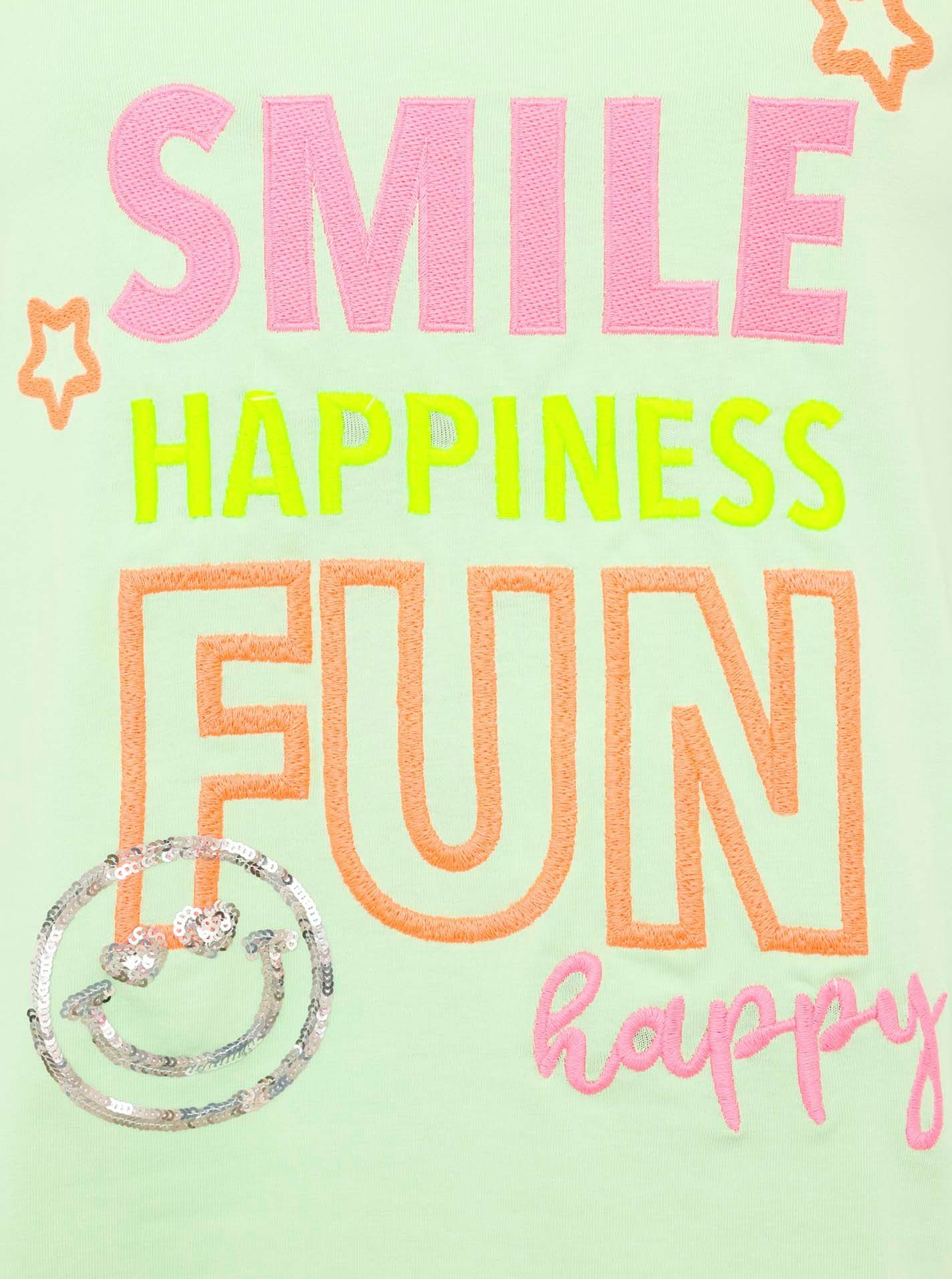 Zwillingsherz T-shirt Smile Happiness Fun met kleurrijke borduursel en pailletten