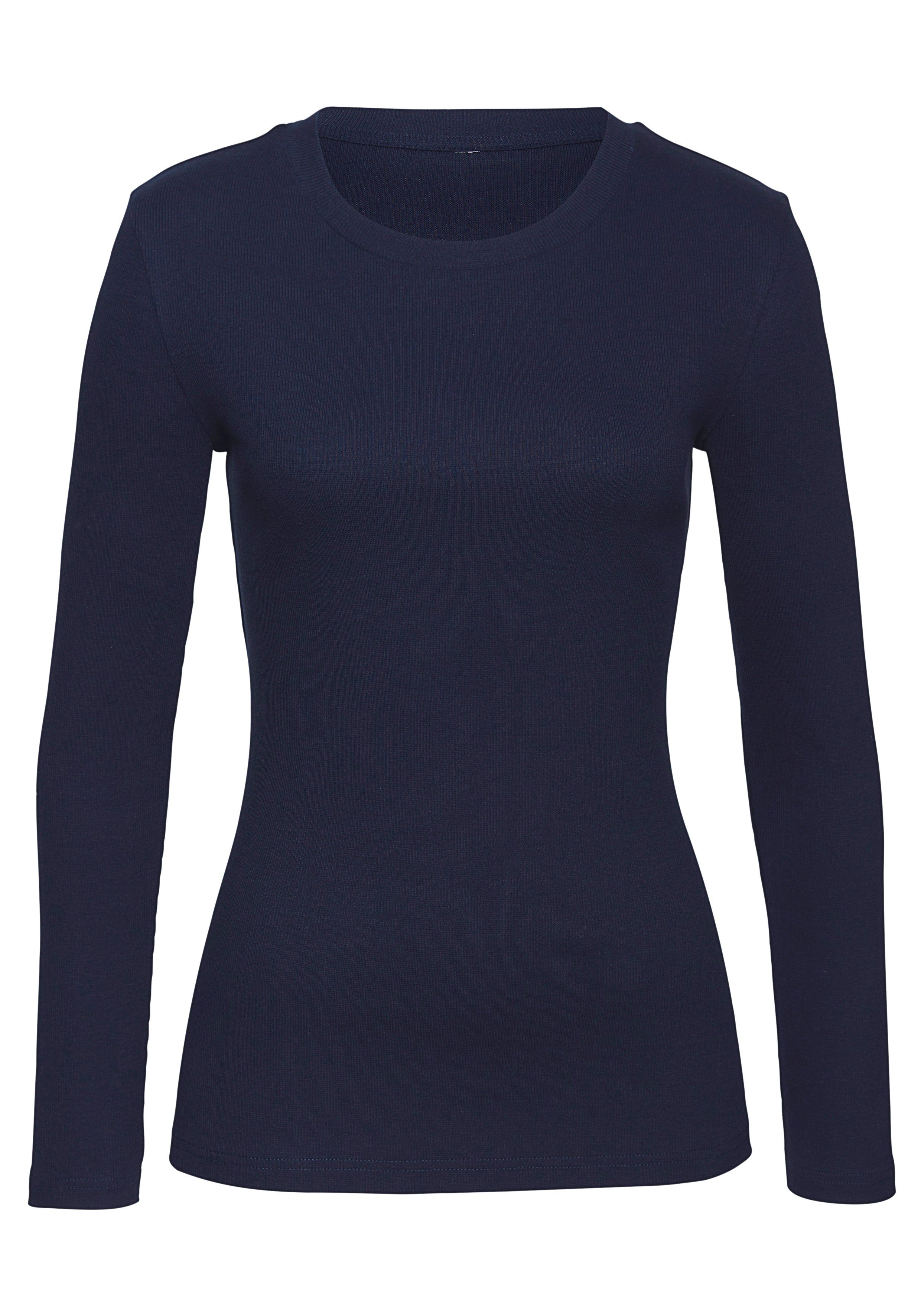 Vivance Shirt met lange mouwen Van modieus ribmateriaal (Set van 2)