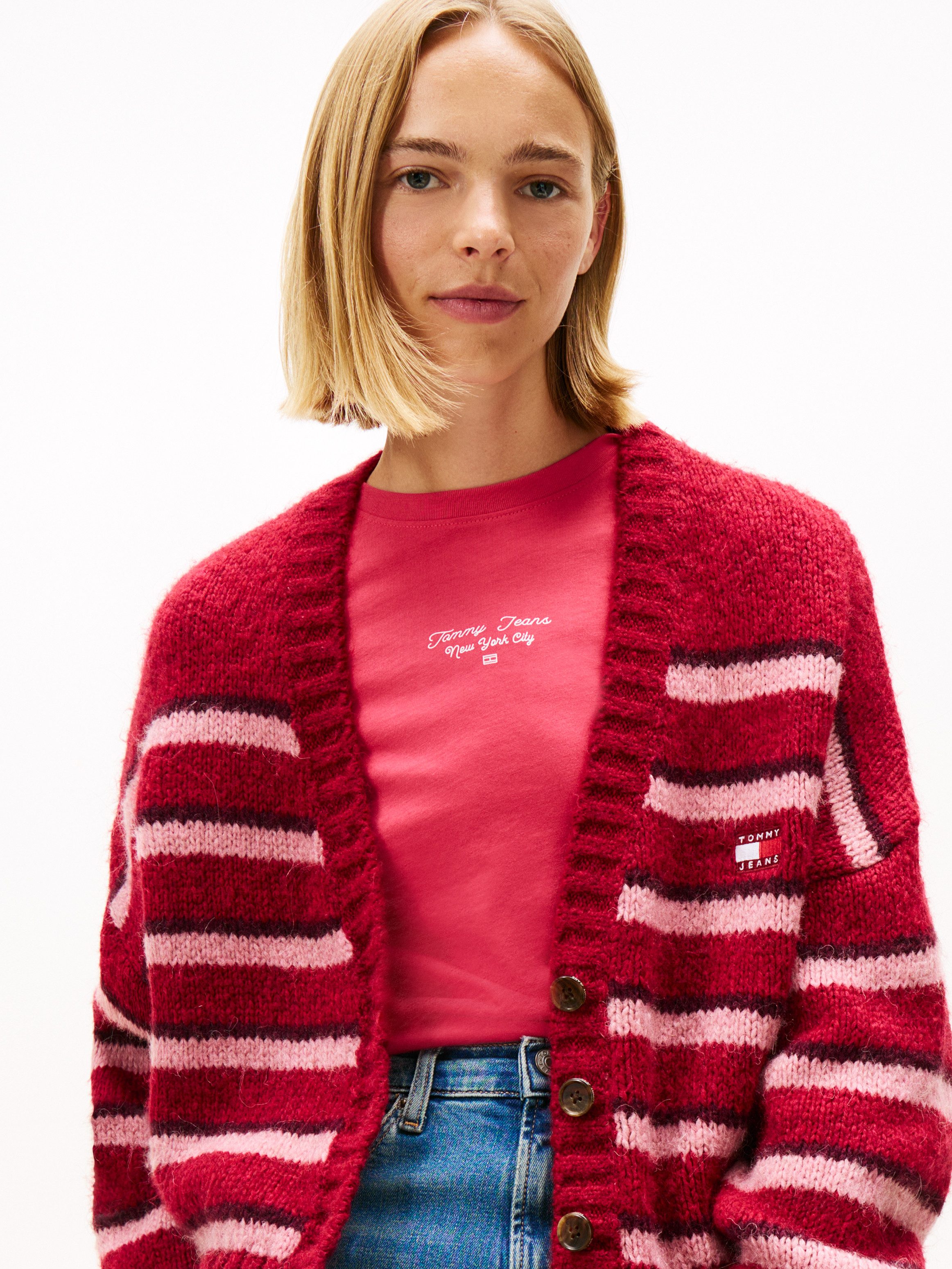 TOMMY JEANS Vest TJW BADGE STRIPE FLUFF CARDI EXT