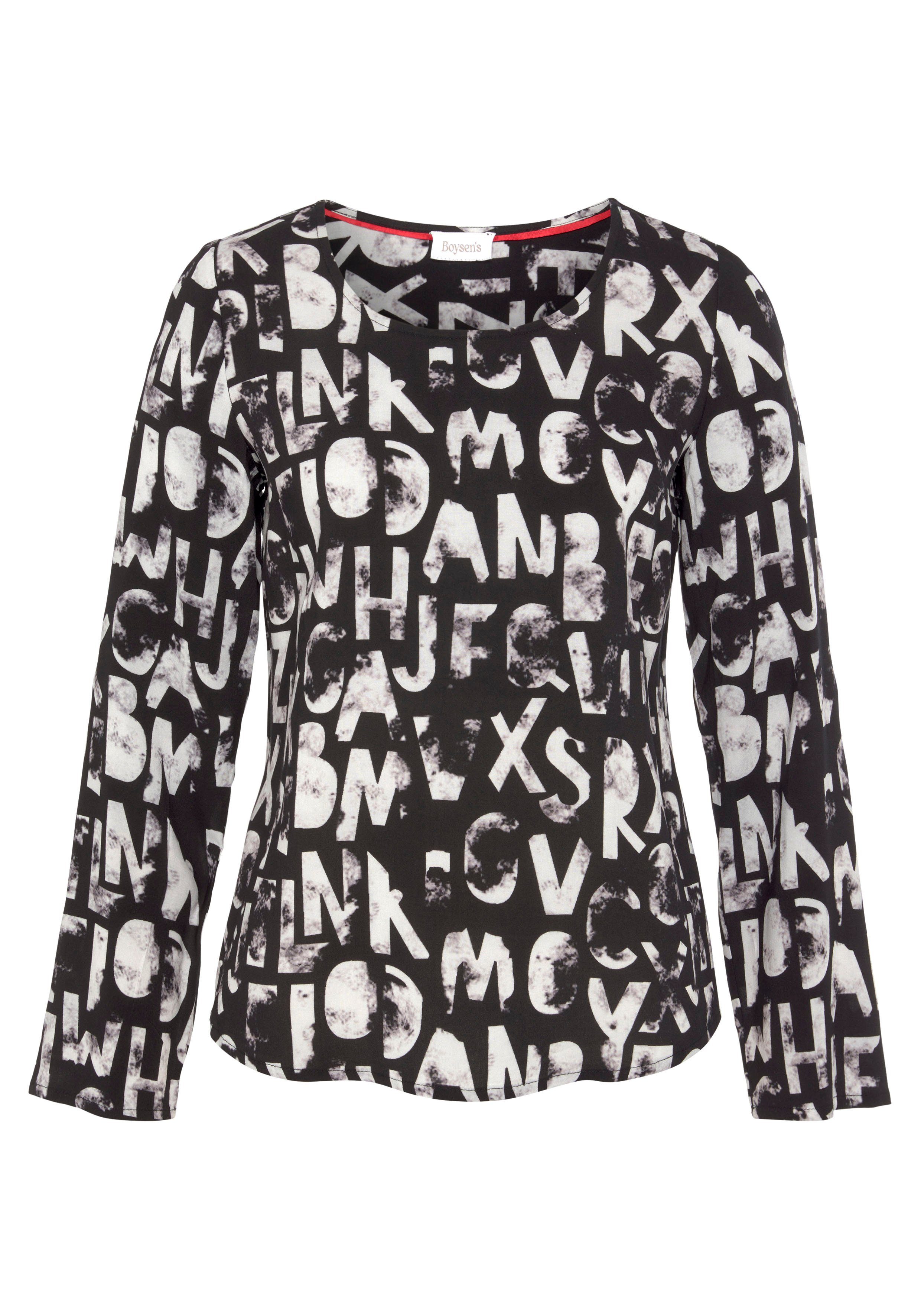 Boysen's Blouse zonder sluiting met opvallende letter alloverprint - nieuwe kollectie