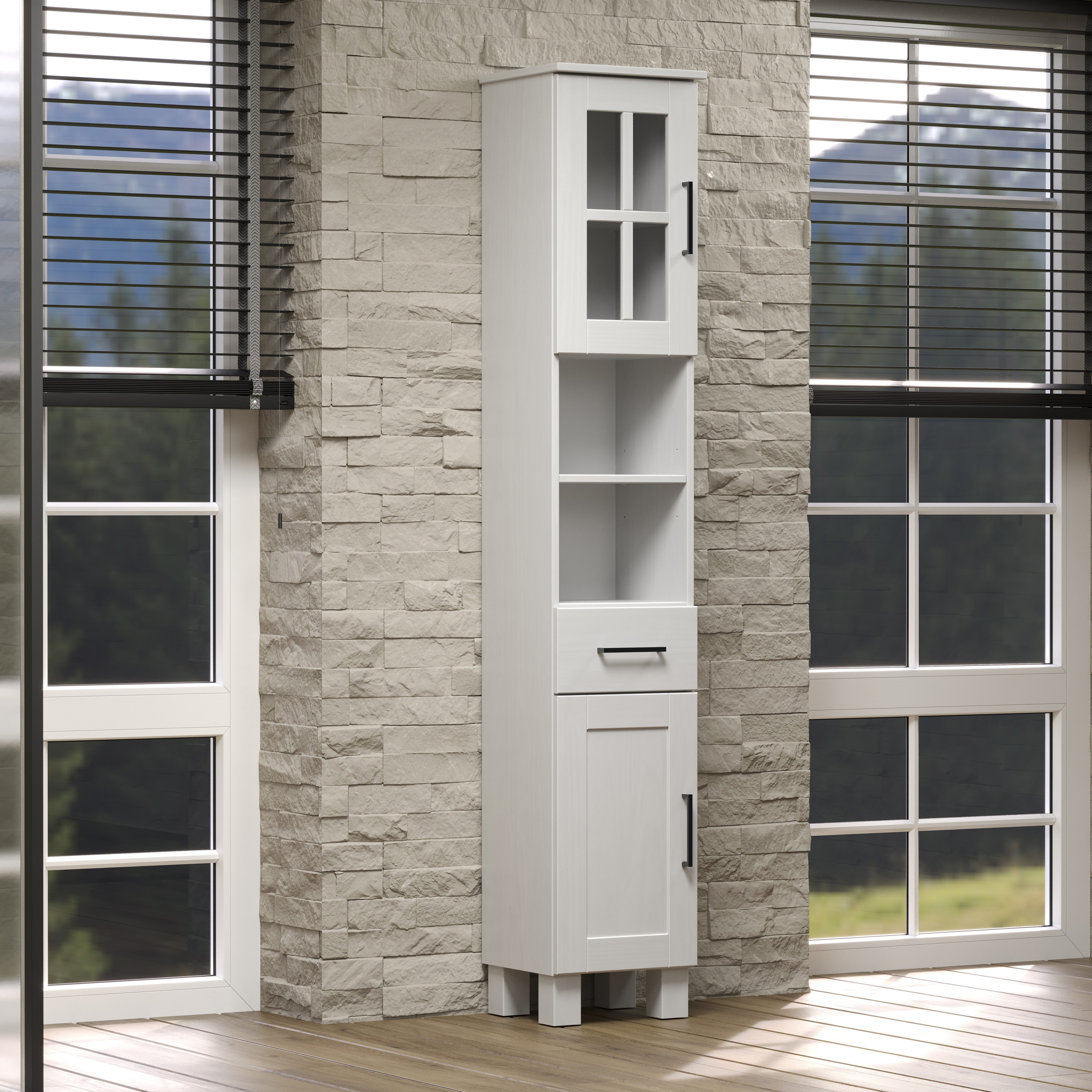 welltime Hoge kast Ulea Badkast van massief hout met lade - afmetingen (B/D/H) 33/30/180 cm (1 stuk)